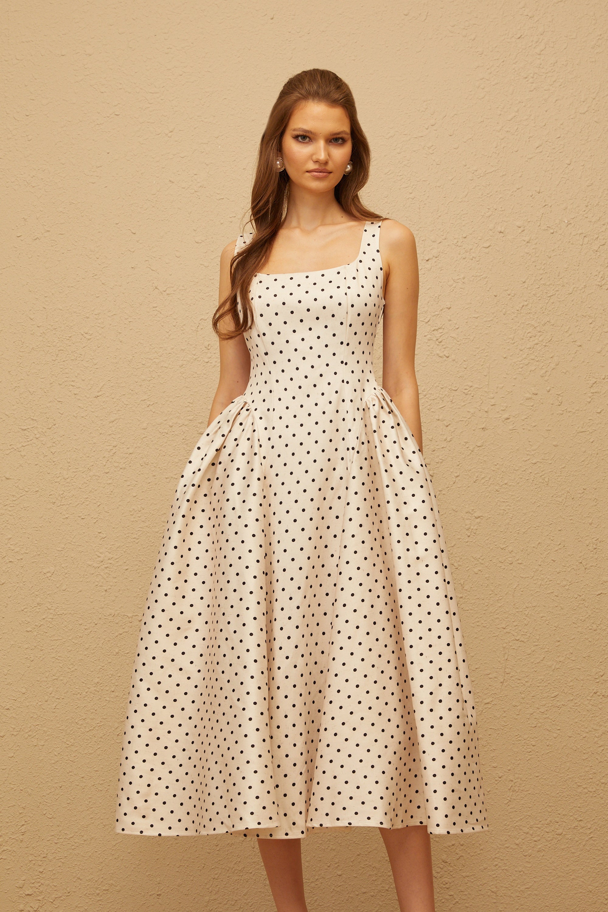 Geneviève White Polka Dot Midi Dress (Final Sale-US Only)