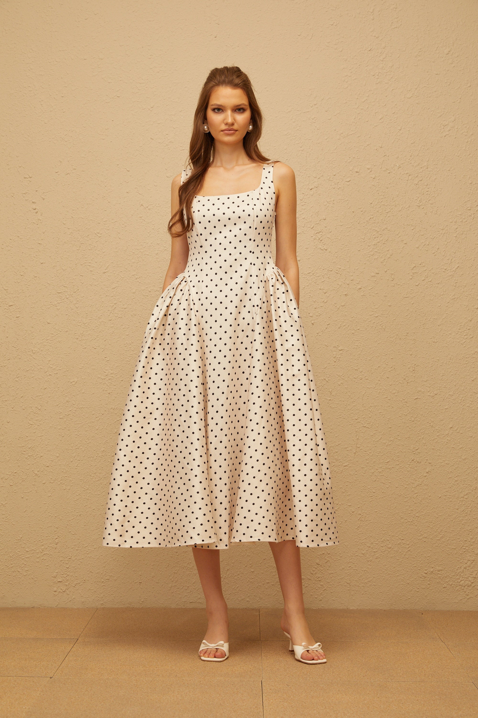 Geneviève White Polka Dot Midi Dress (Final Sale-US Only)