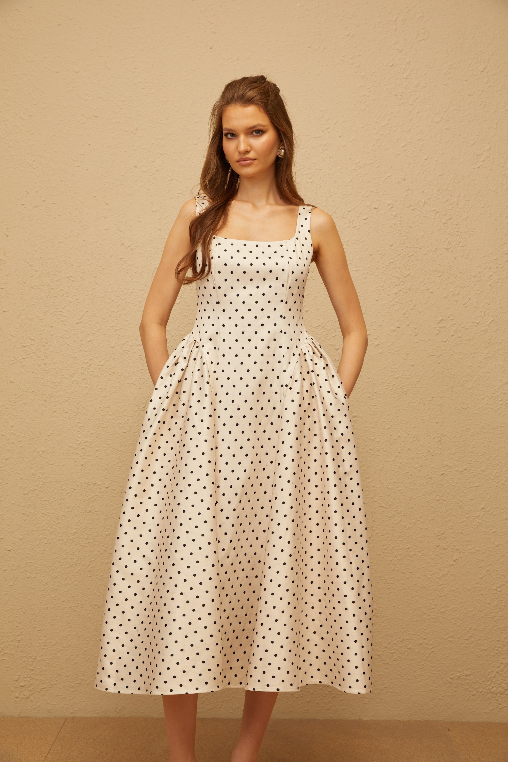 Geneviève White Polka Dot Midi Dress (Final Sale-US Only)