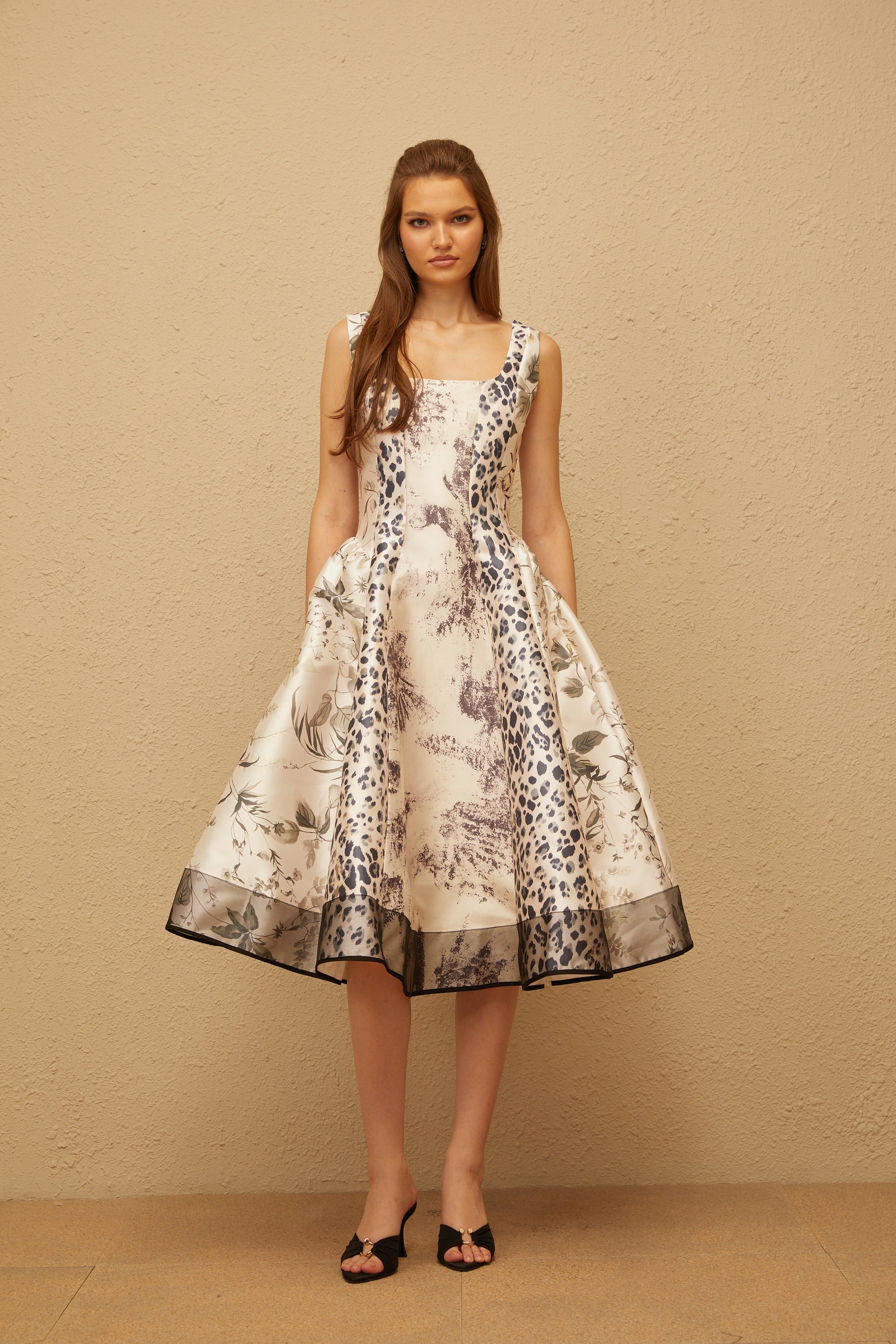 Pénélope Neutral Graphic Print Midi Dress (Final Sale-US Only)