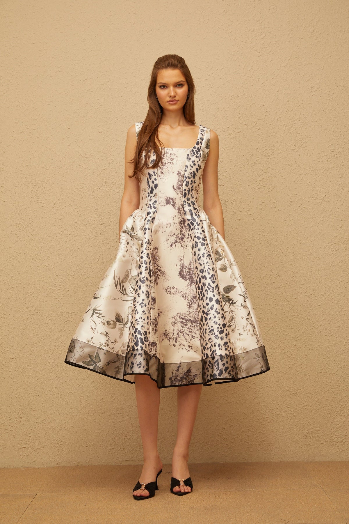 Pénélope Neutral Graphic Print Midi Dress (Final Sale-US Only)