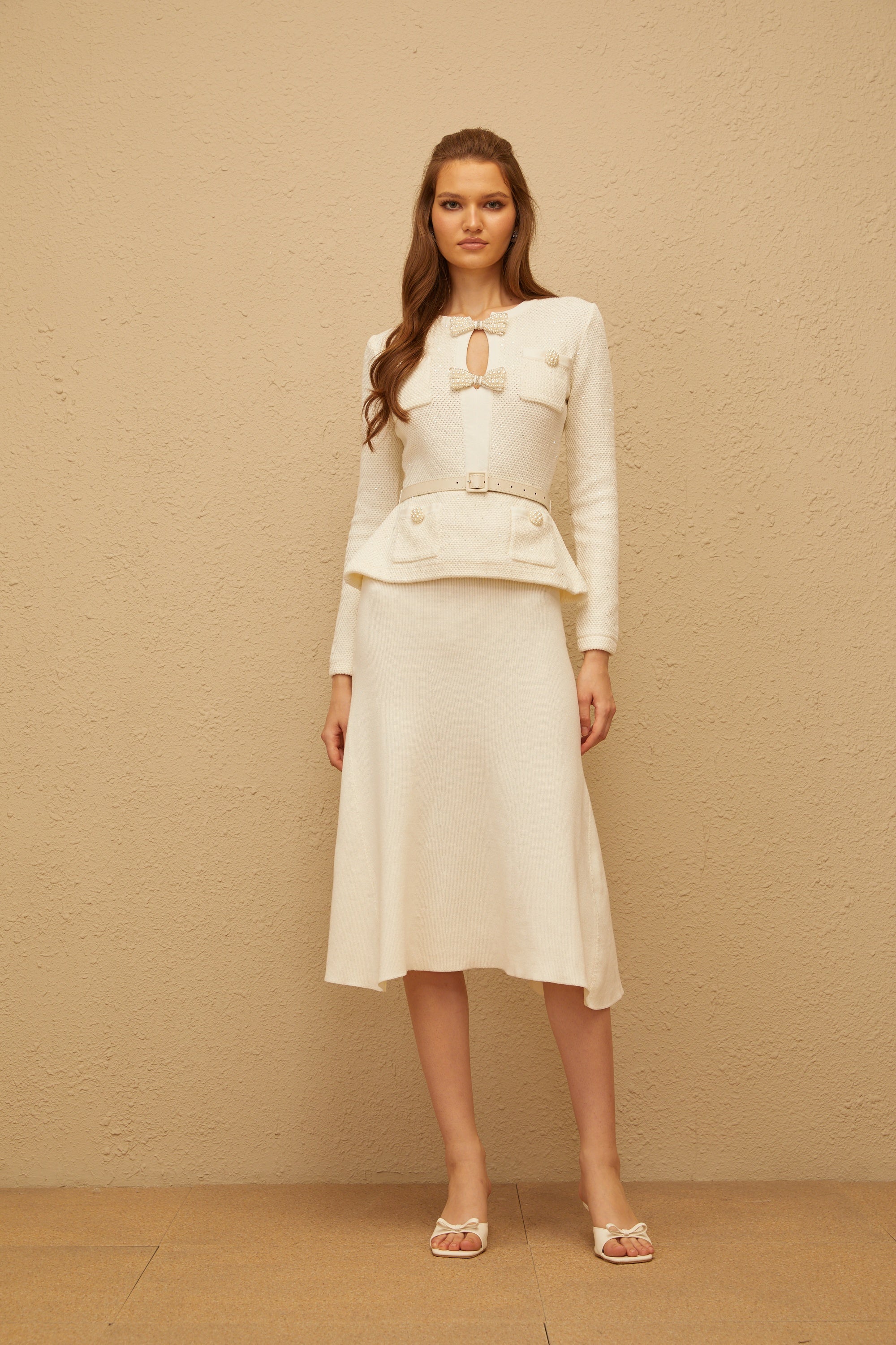 Adélade White Embellished Knit Midi Dress (Final Sale-US Only)