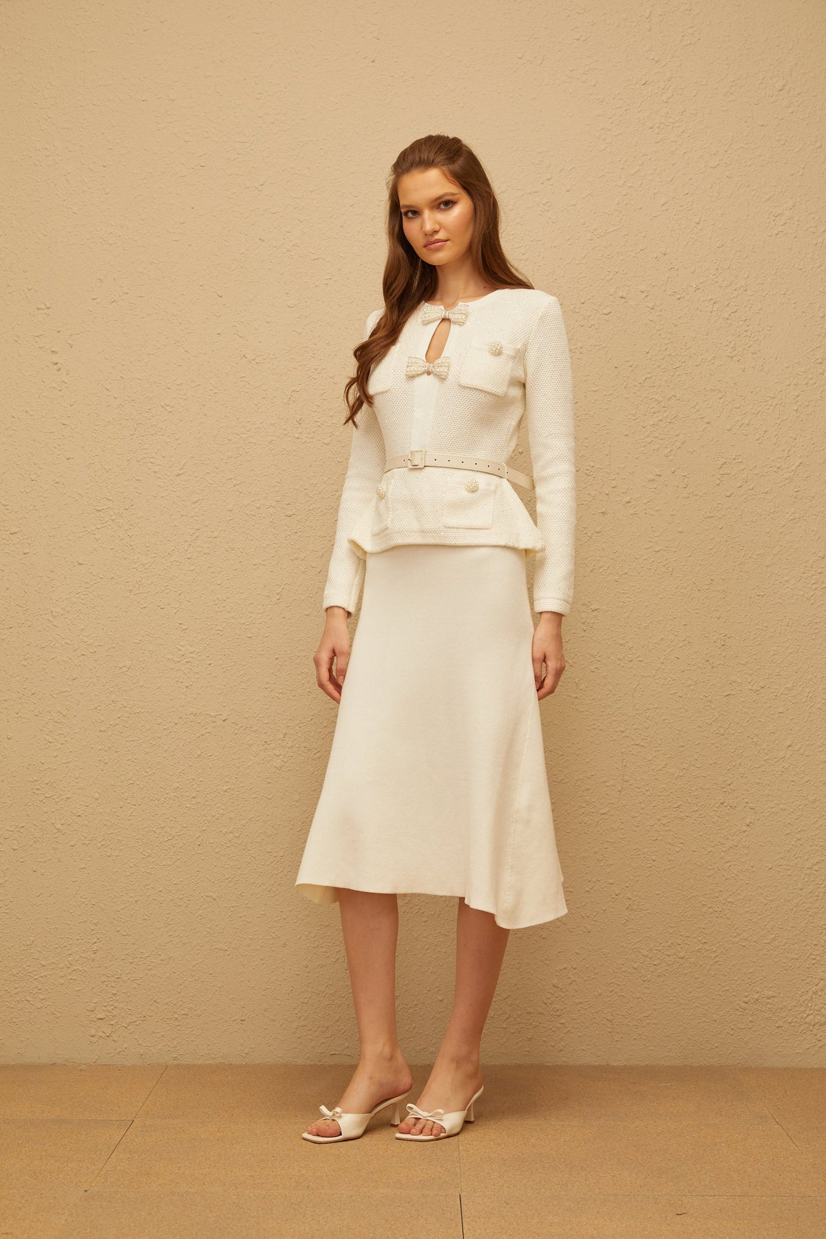 Adélade White Embellished Knit Midi Dress (Final Sale)