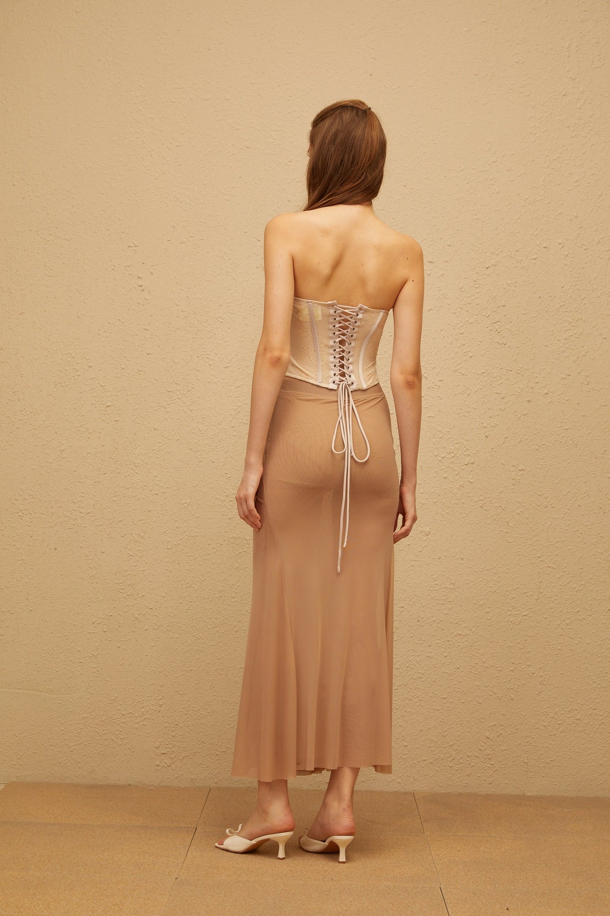 Léonie Neutral Lace Corset Top & Skirt Set