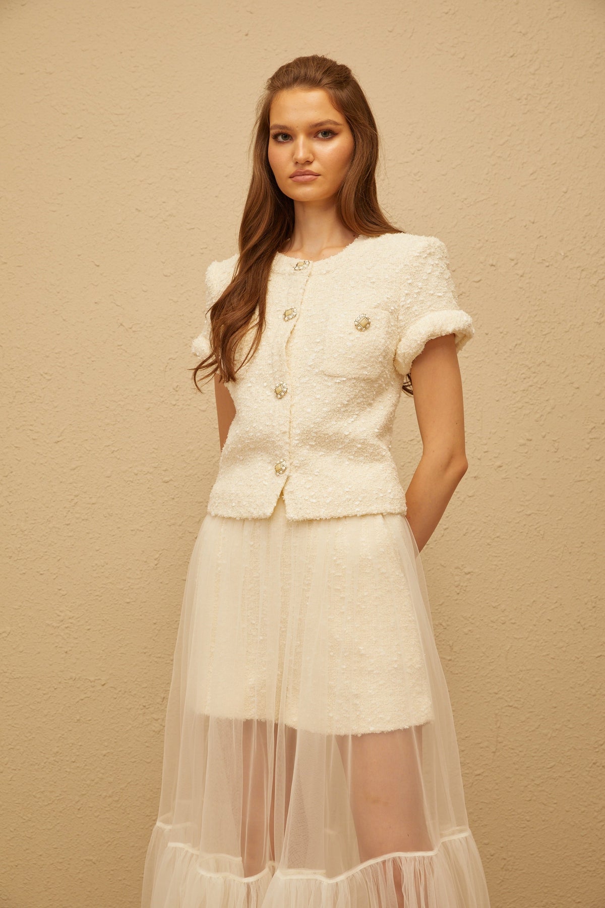 Raphaëlle Cream White Tweed Matching Set