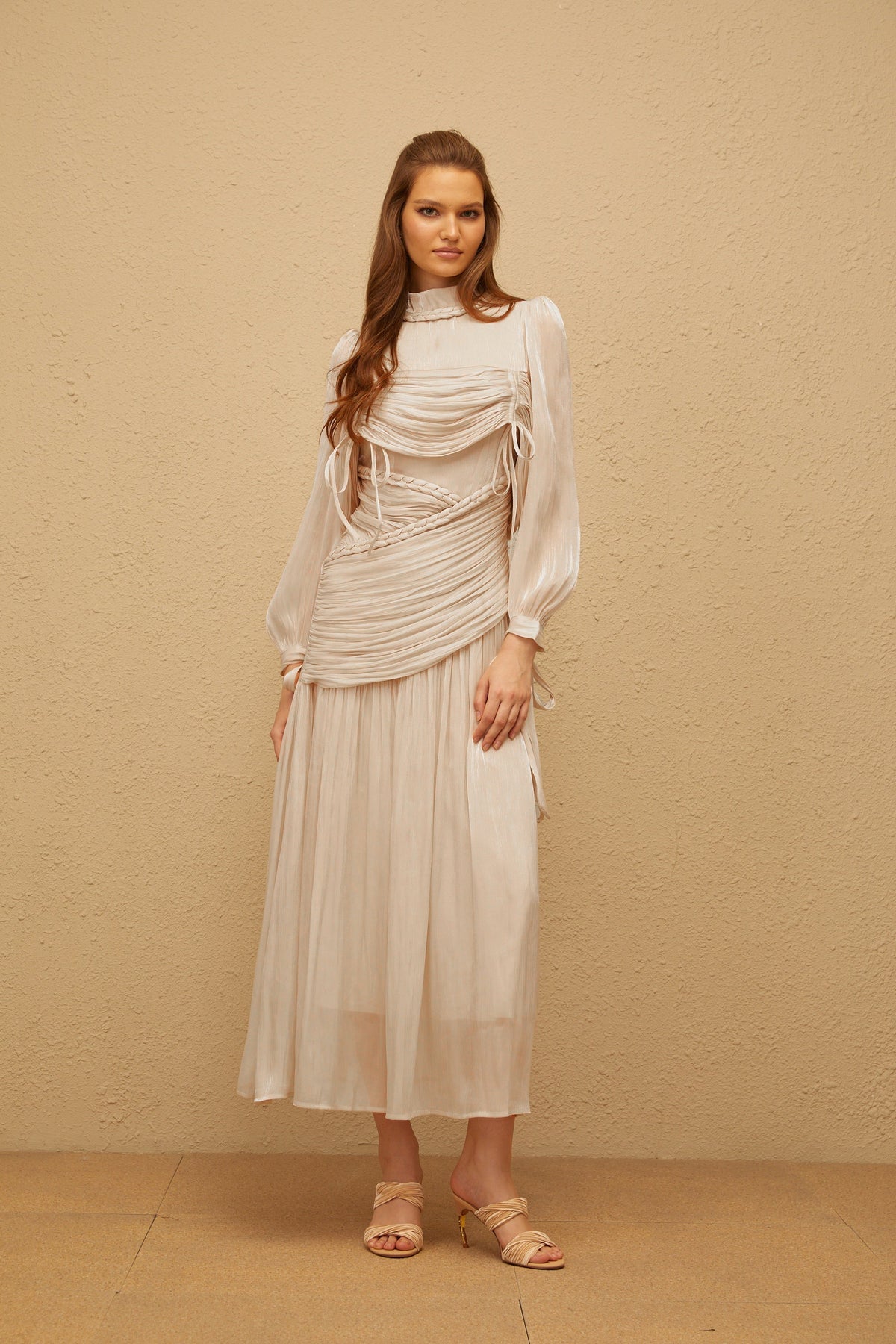 Amour Grey Ruched Glossy Maxi Dress (Final Sale)