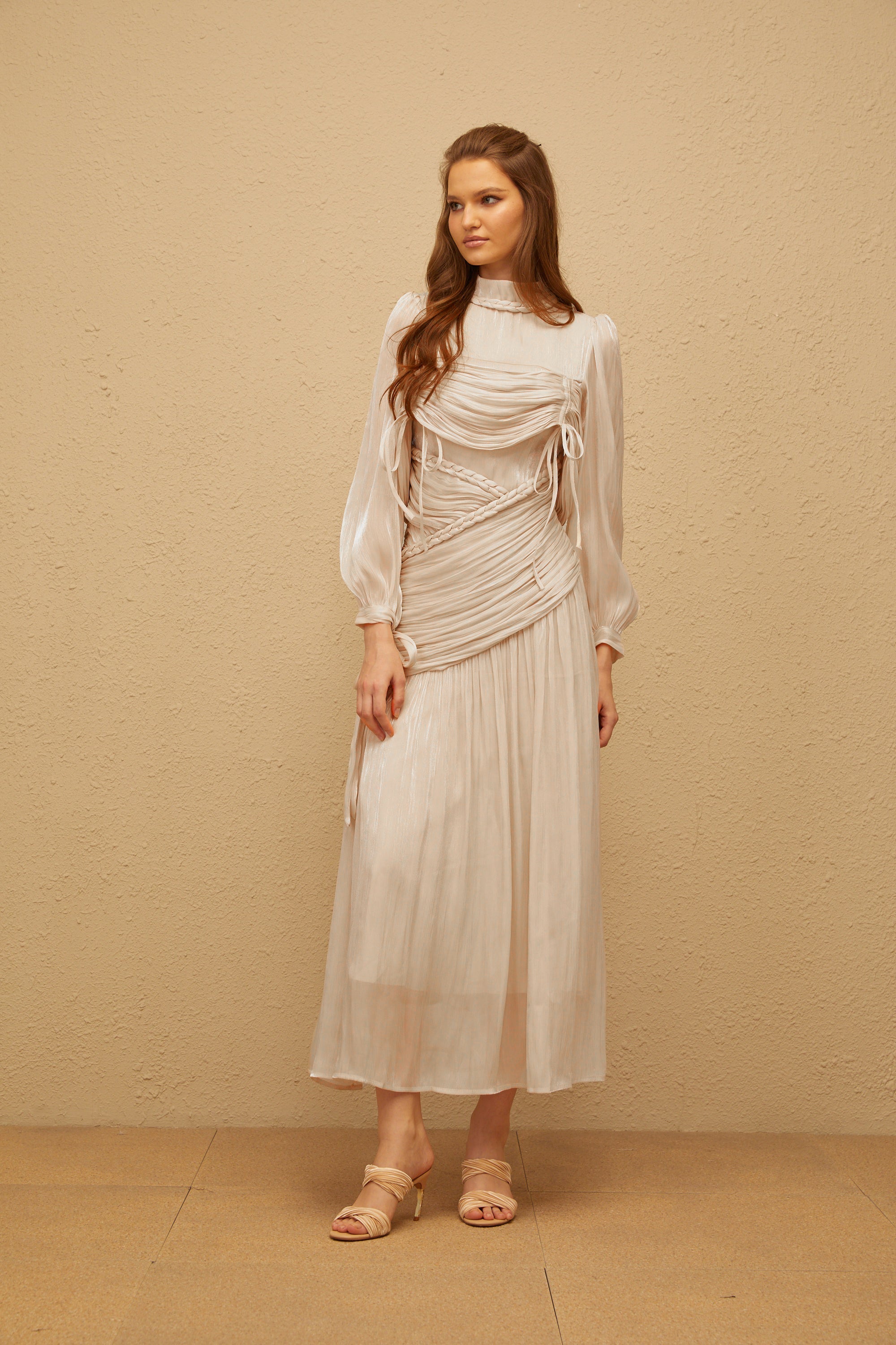 Amour Grey Ruched Glossy Maxi Dress