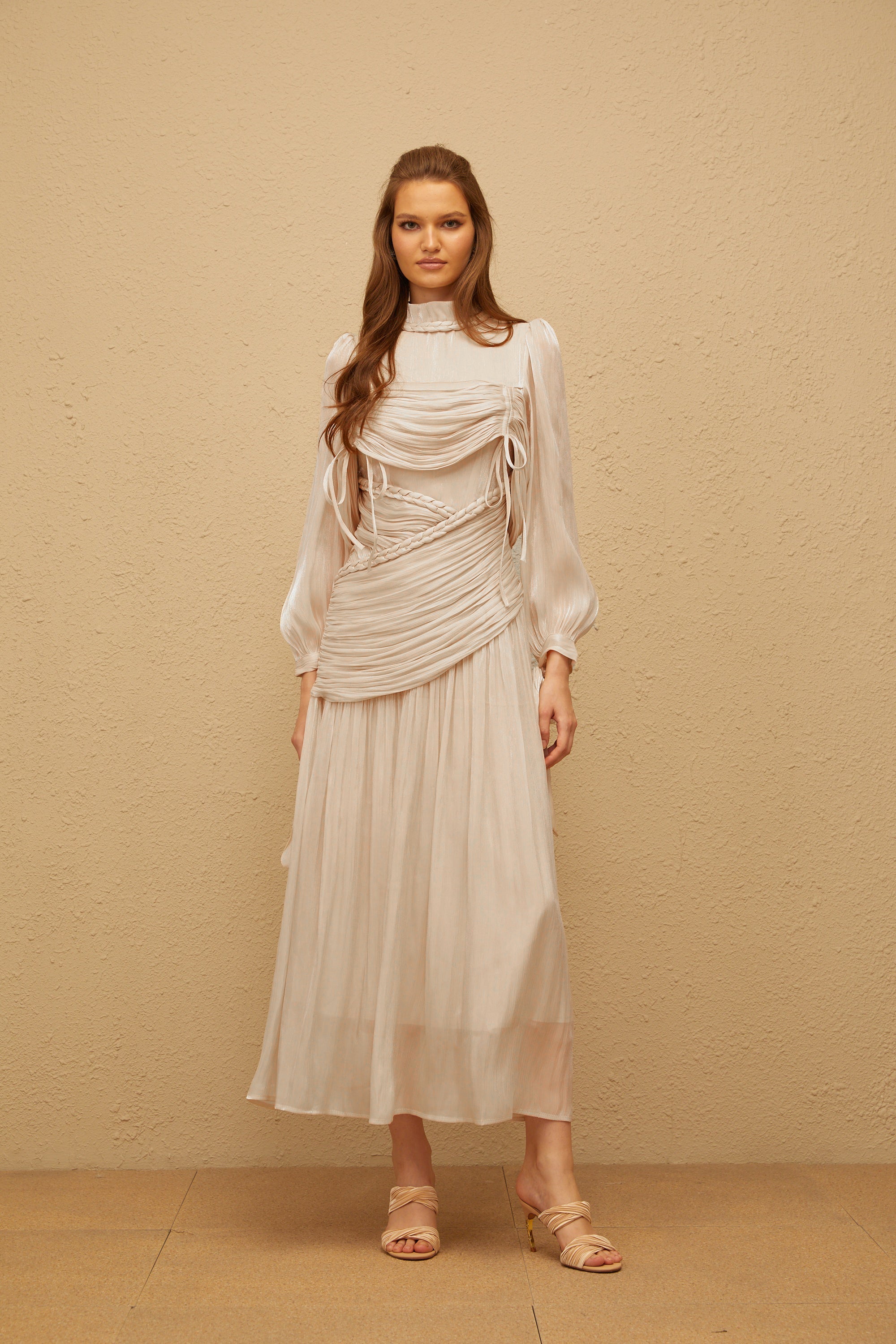 Amour Grey Ruched Glossy Maxi Dress