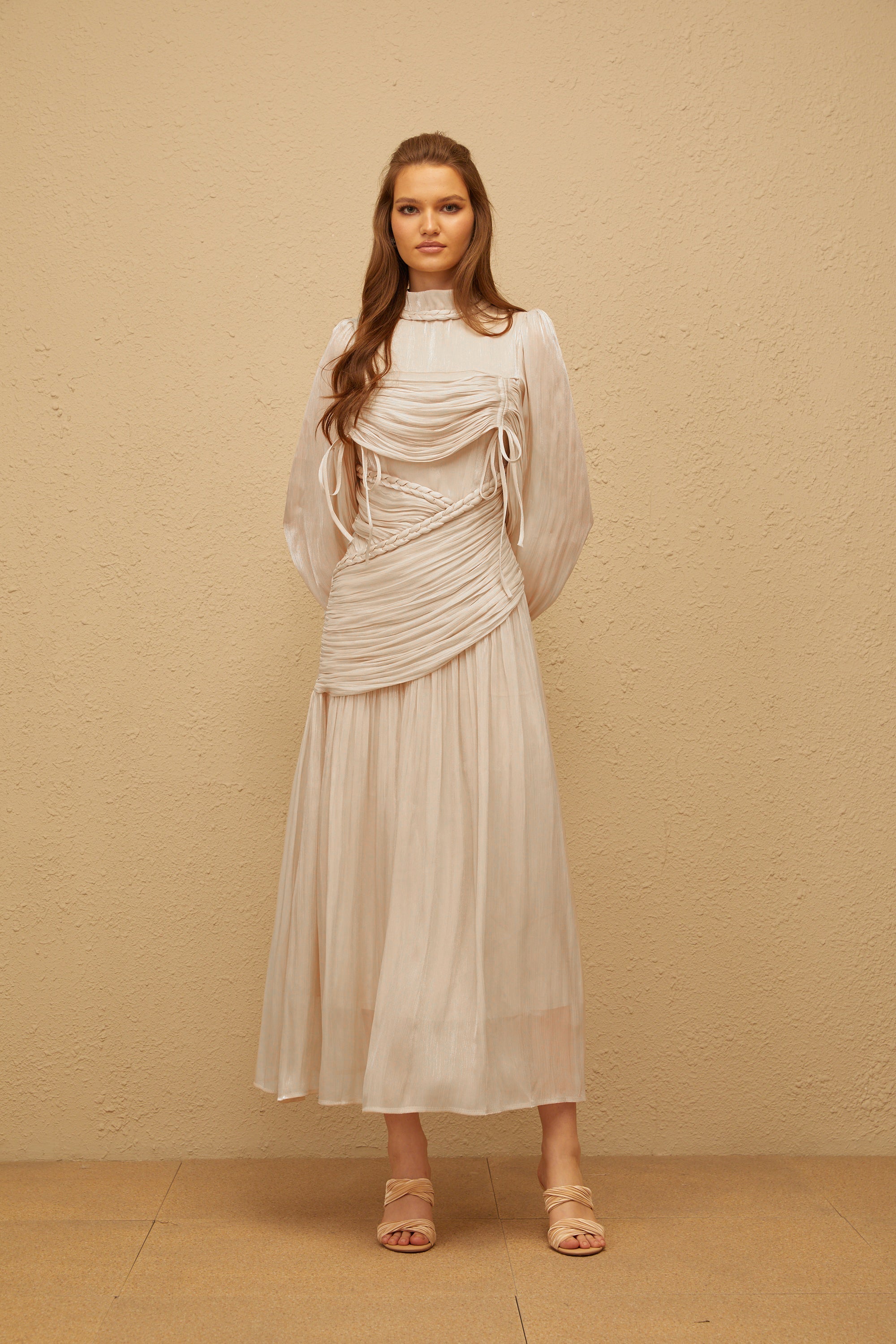 Amour Grey Ruched Glossy Maxi Dress