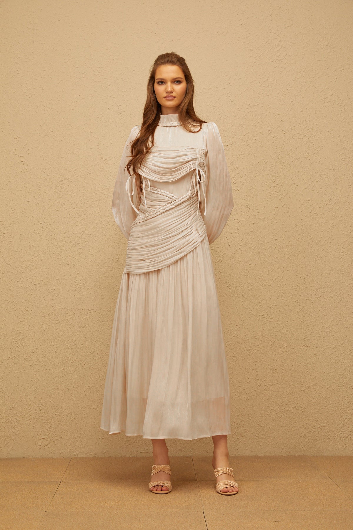 Amour Grey Ruched Glossy Maxi Dress (Final Sale-US Only)