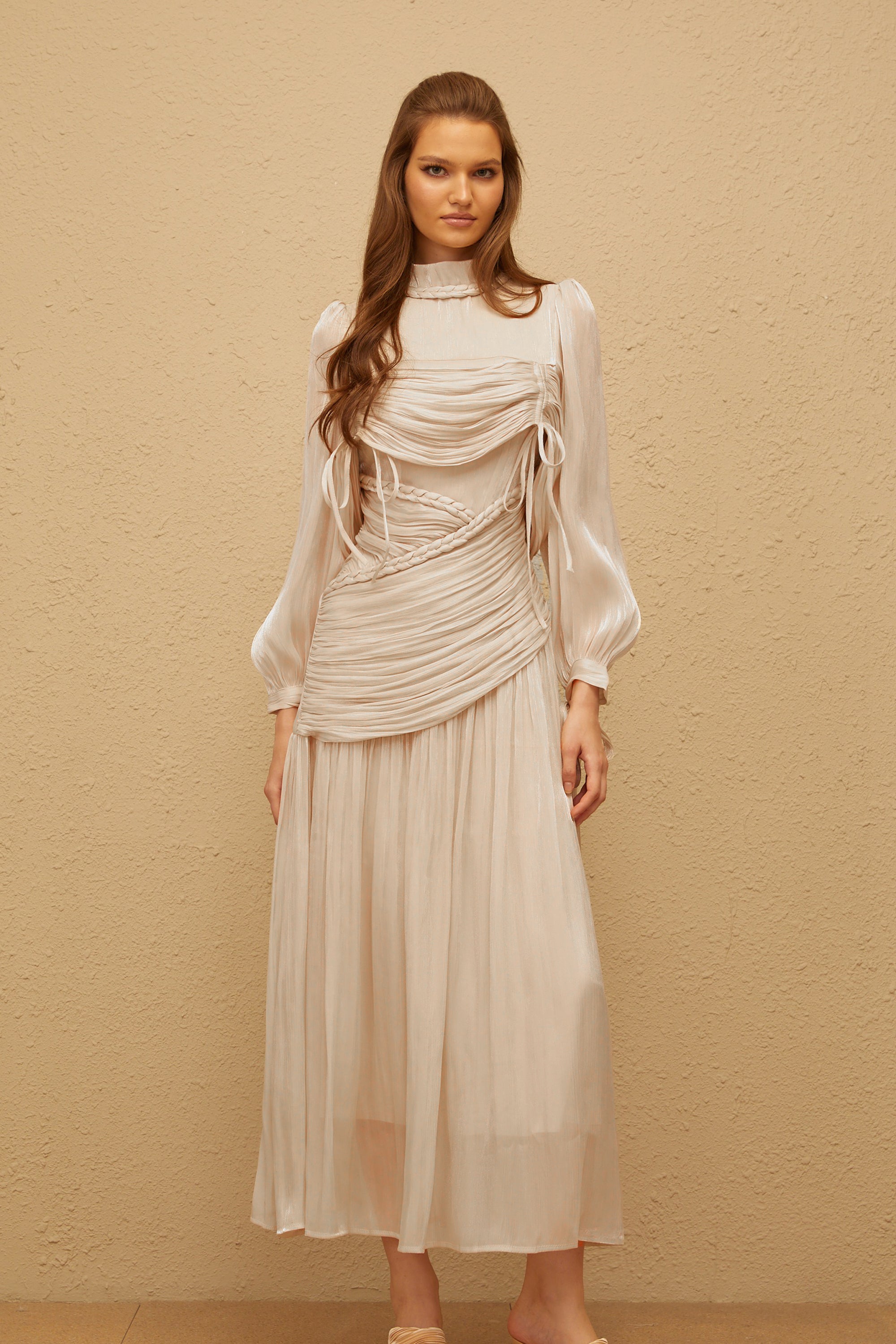 Amour Grey Ruched Glossy Maxi Dress (Final Sale-US Only)