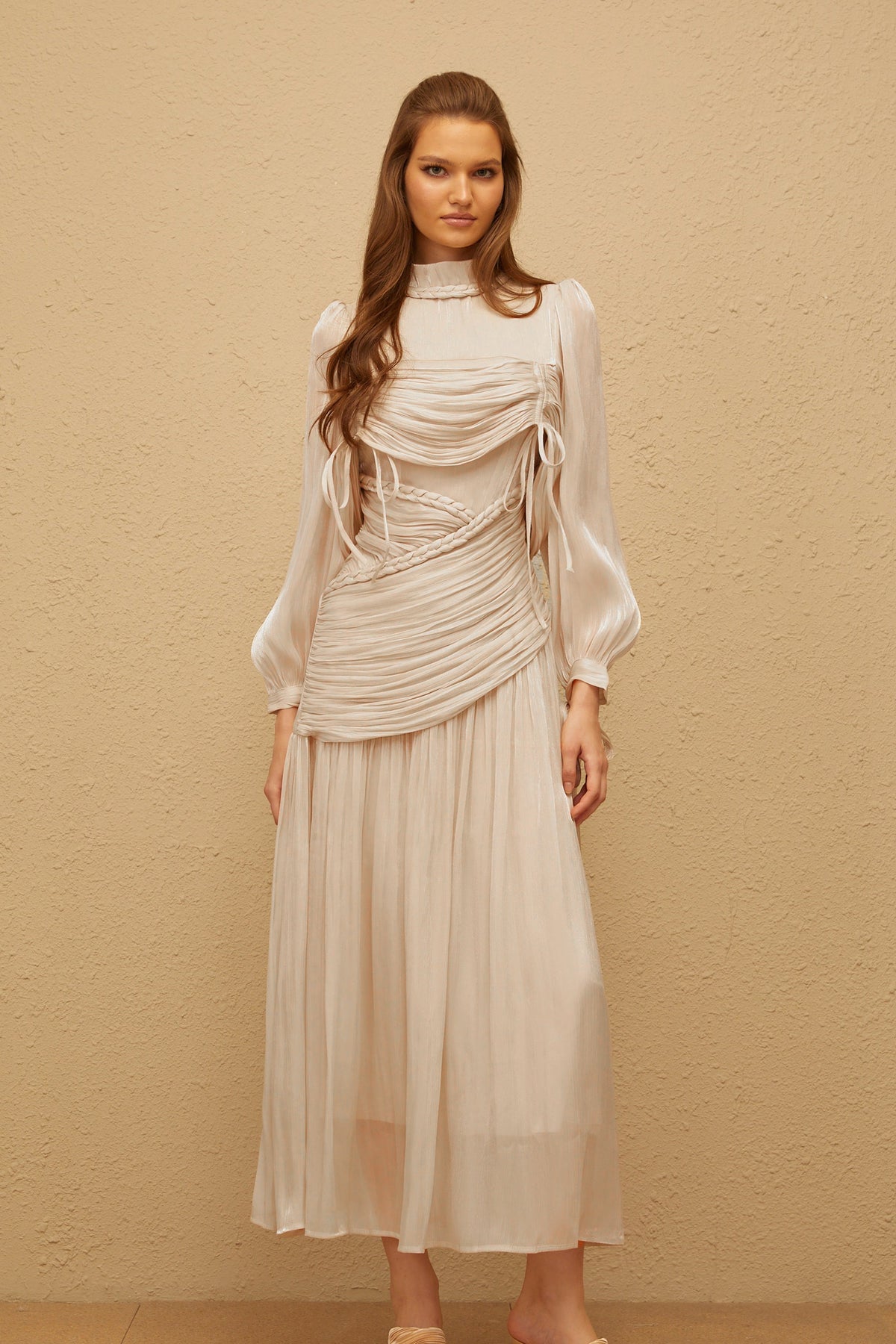 Amour Grey Ruched Glossy Maxi Dress (Final Sale-US Only)