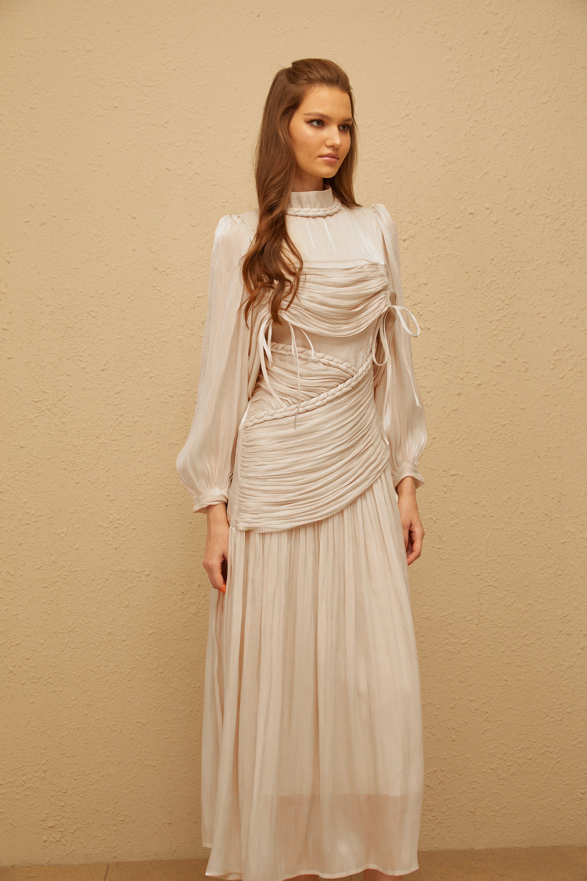 Amour Grey Ruched Glossy Maxi Dress (Final Sale-US Only)