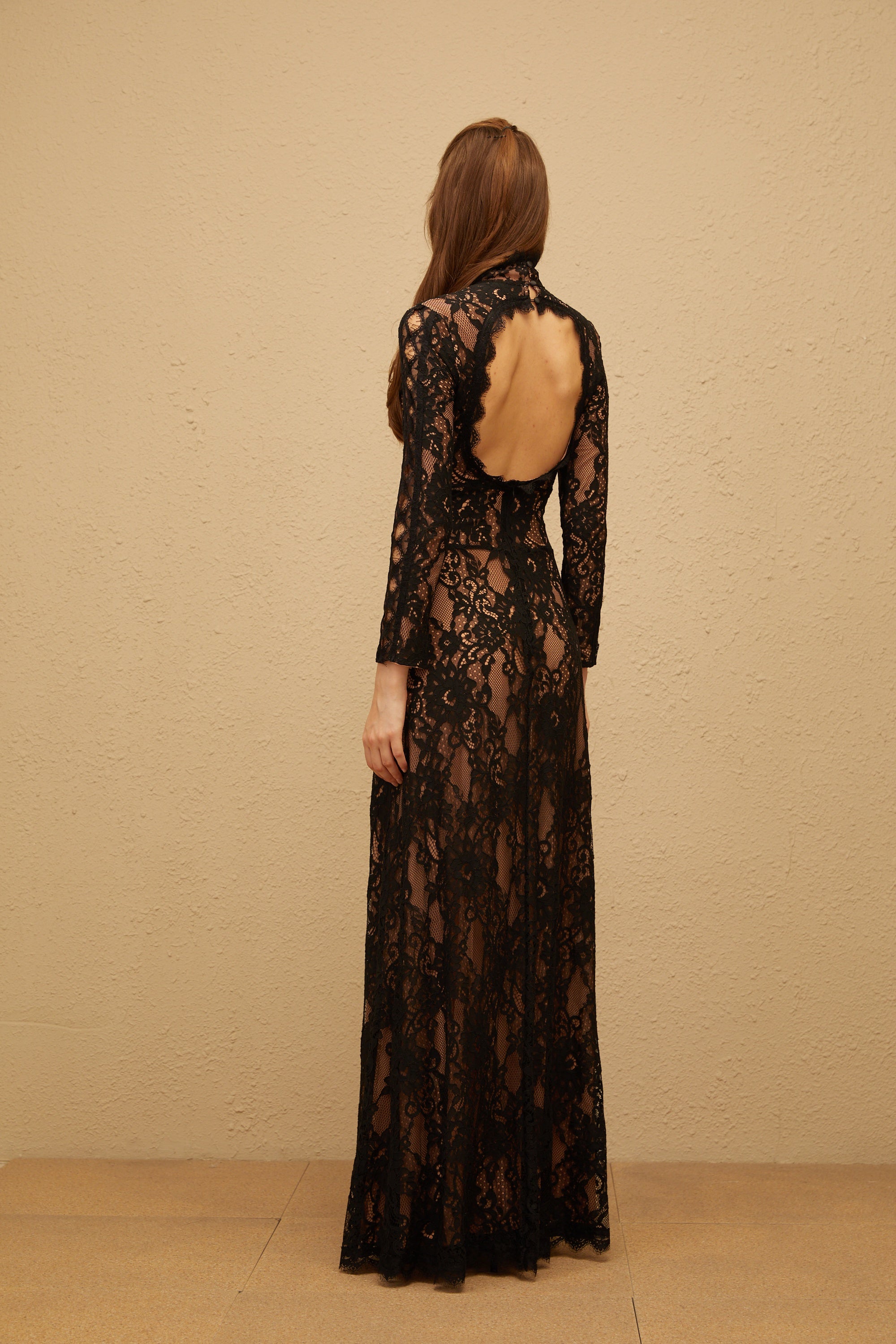 Kenza Black Cut Out Floral Lace Maxi Dress