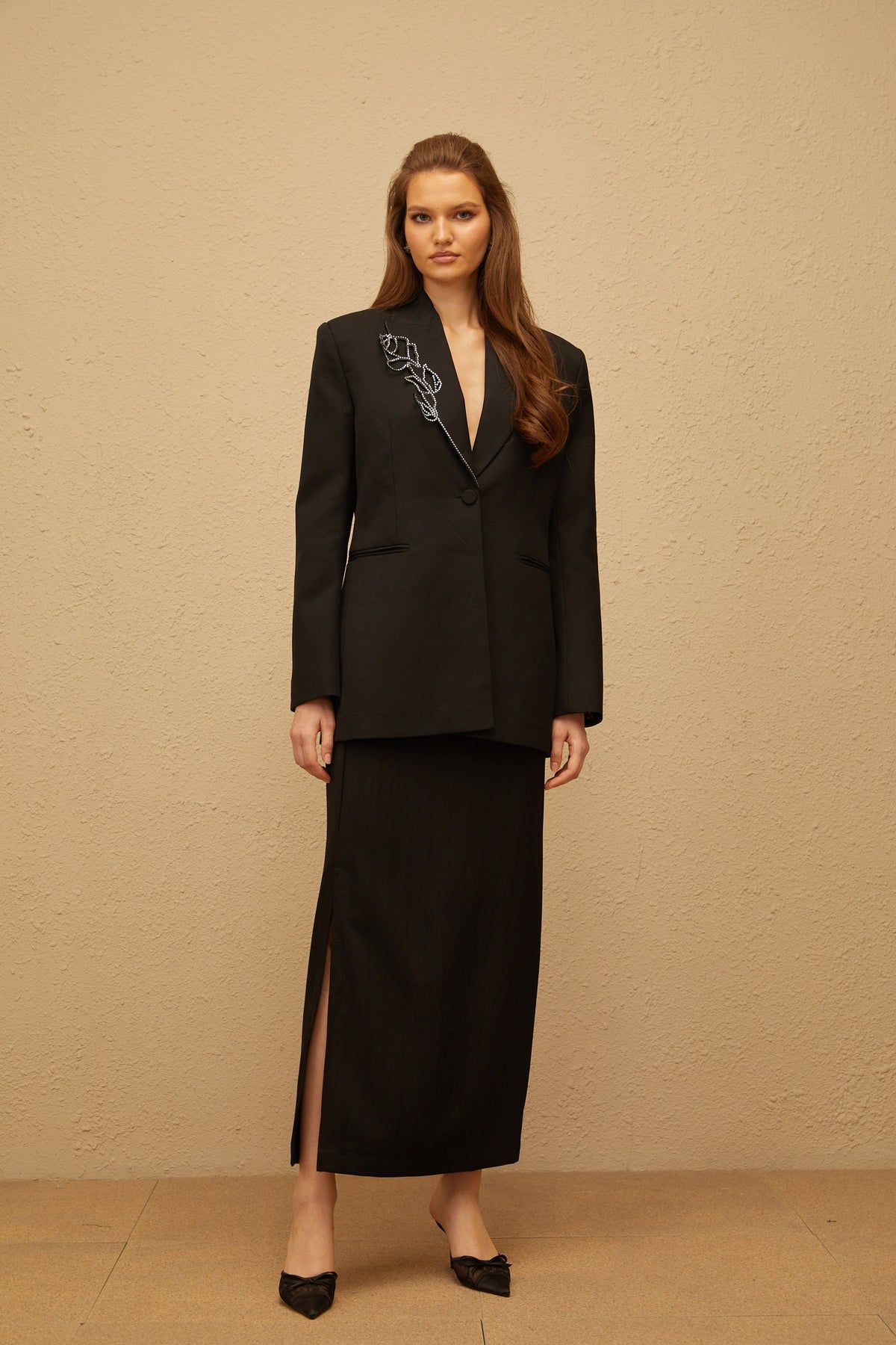 Sélène Black Rose Appliqué Blazer