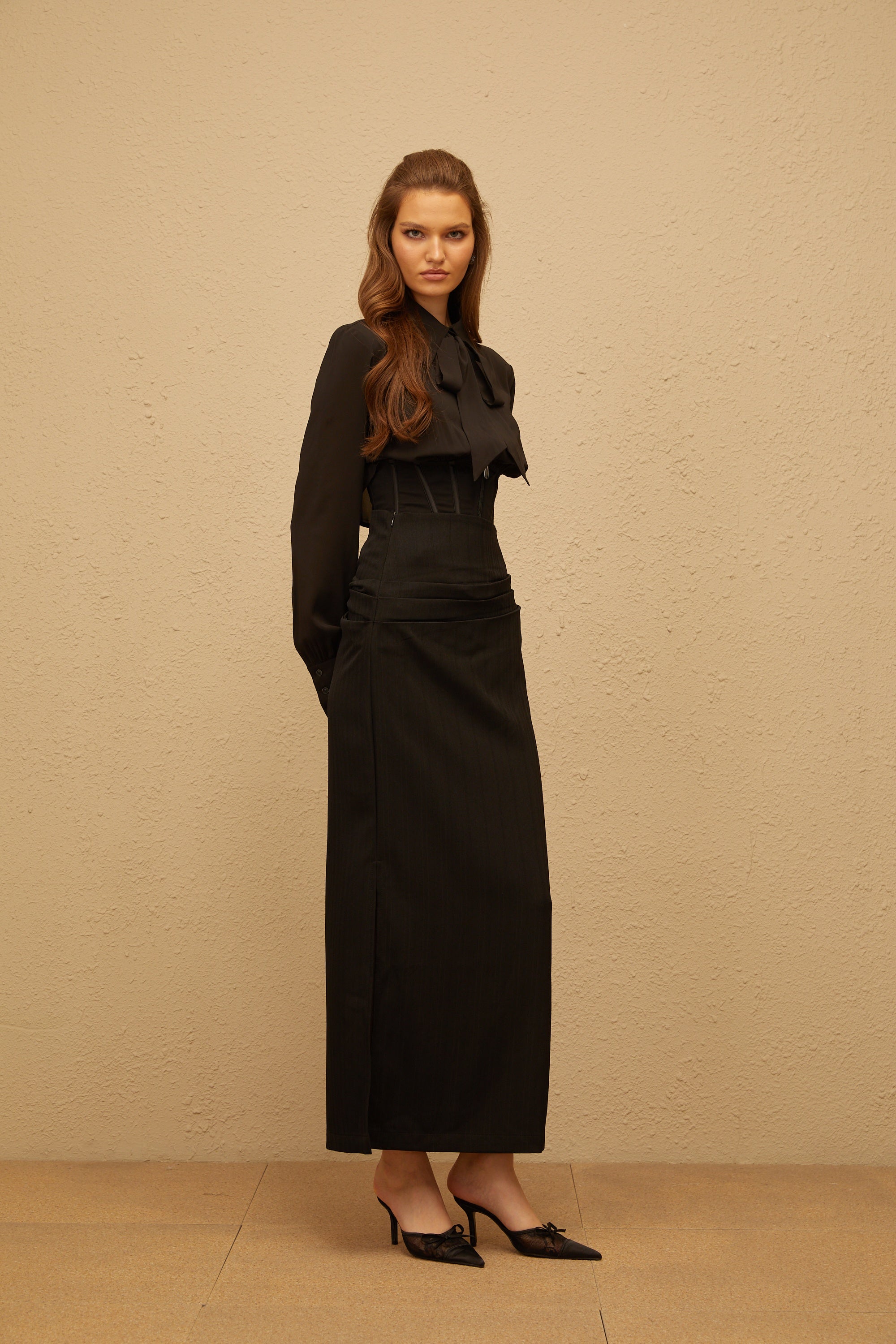 Eléonore Black Ruched Maxi Skirt