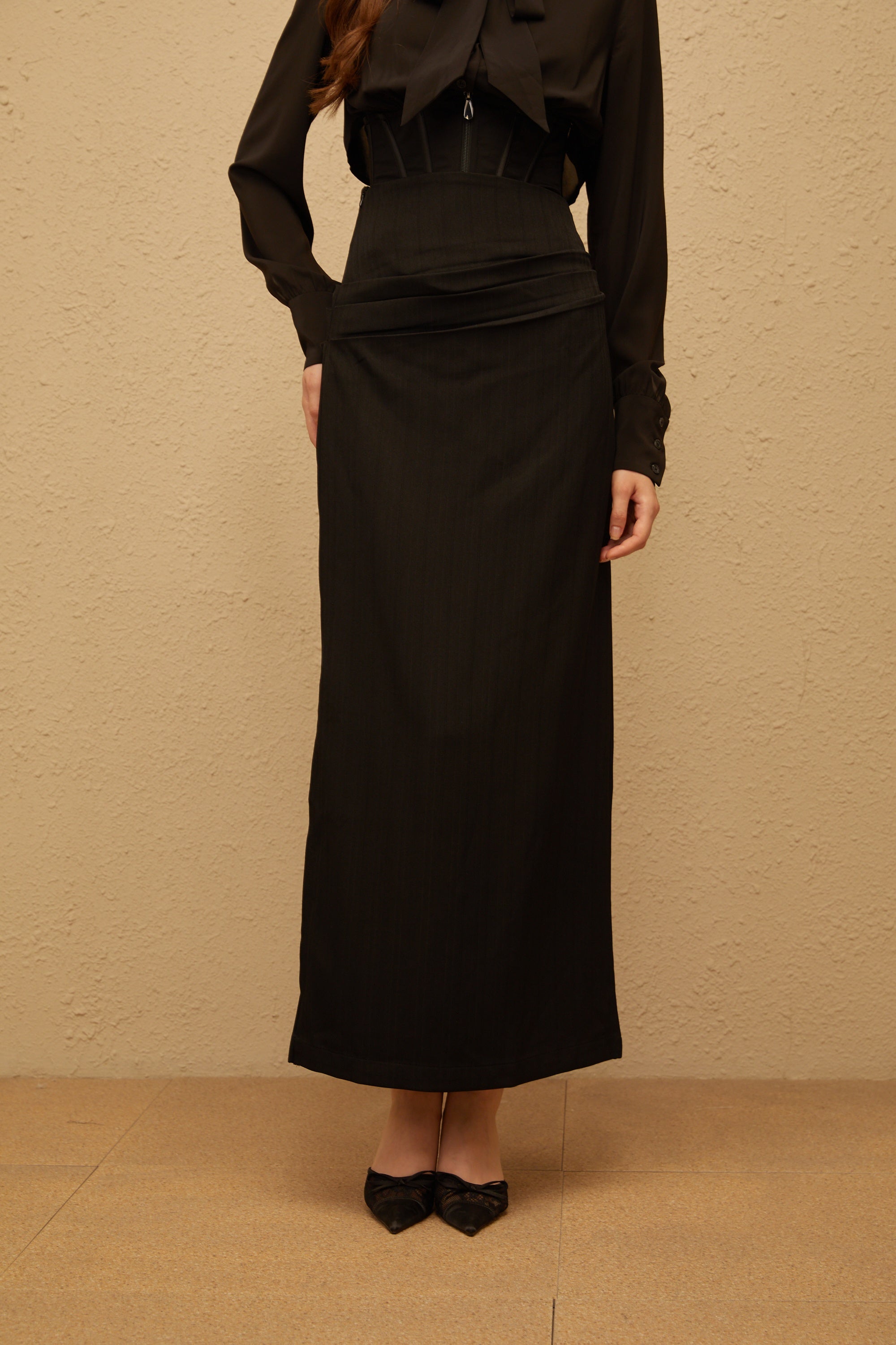 Eléonore Black Ruched Maxi Skirt