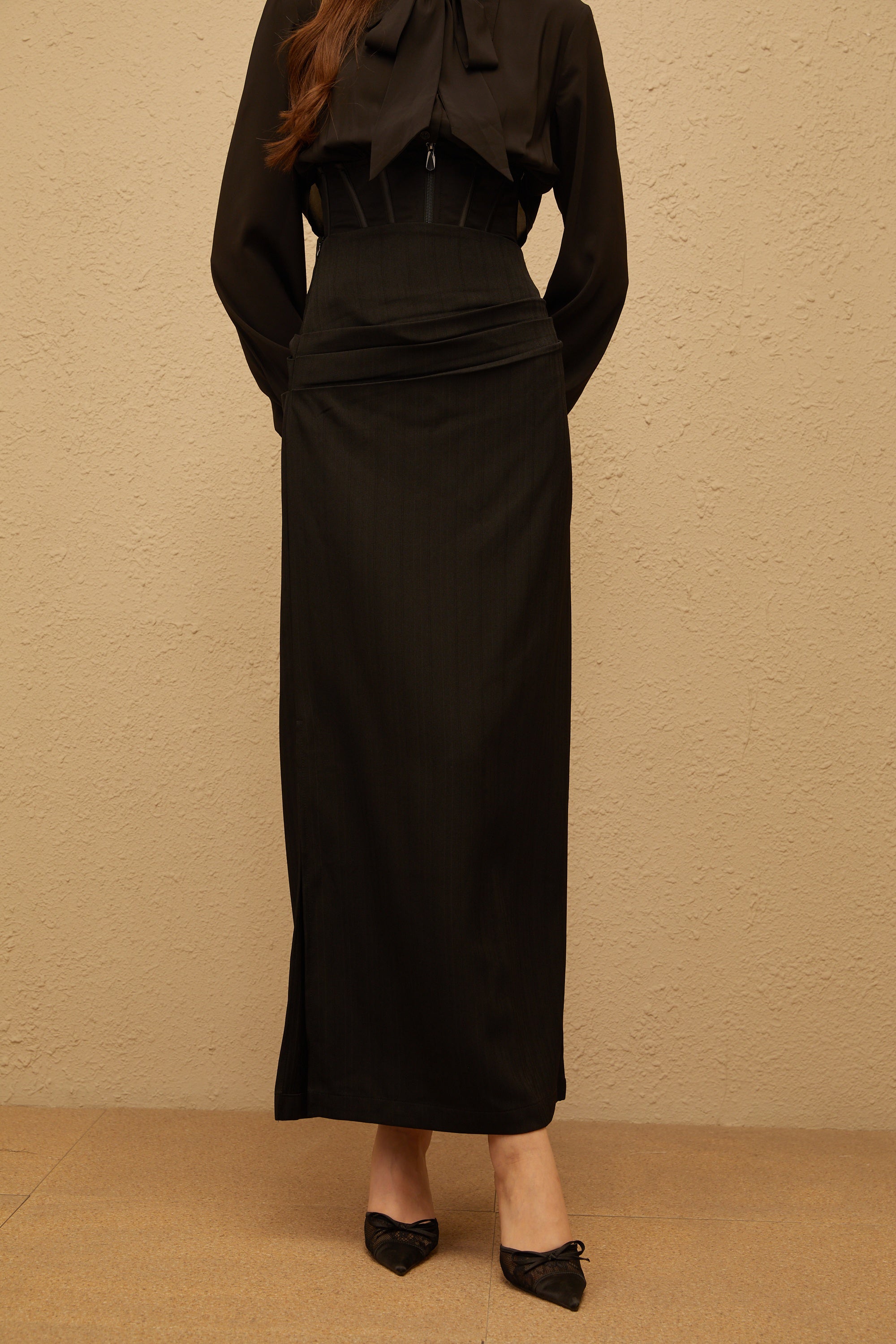 Eléonore Black Ruched Maxi Skirt