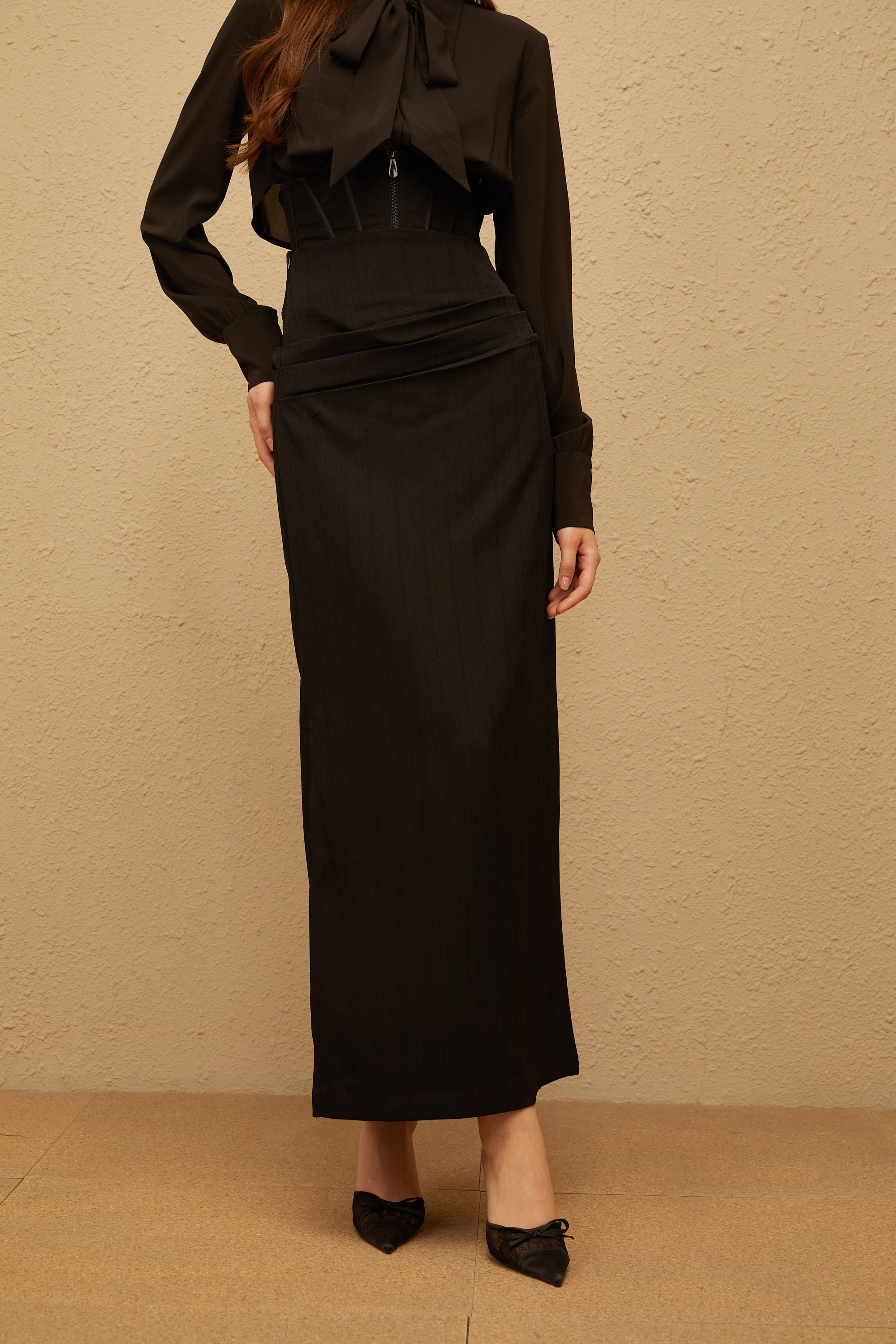 Eléonore Black Ruched Maxi Skirt
