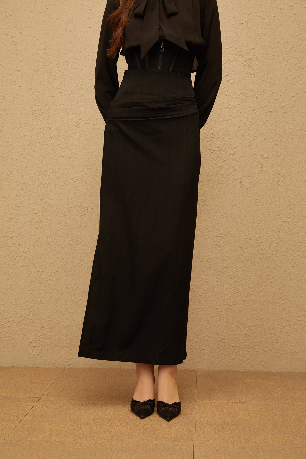Eléonore Black Ruched Maxi Skirt