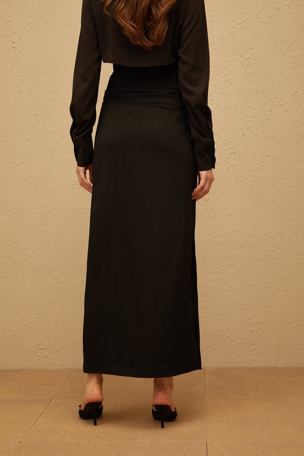 Eléonore Black Ruched Maxi Skirt