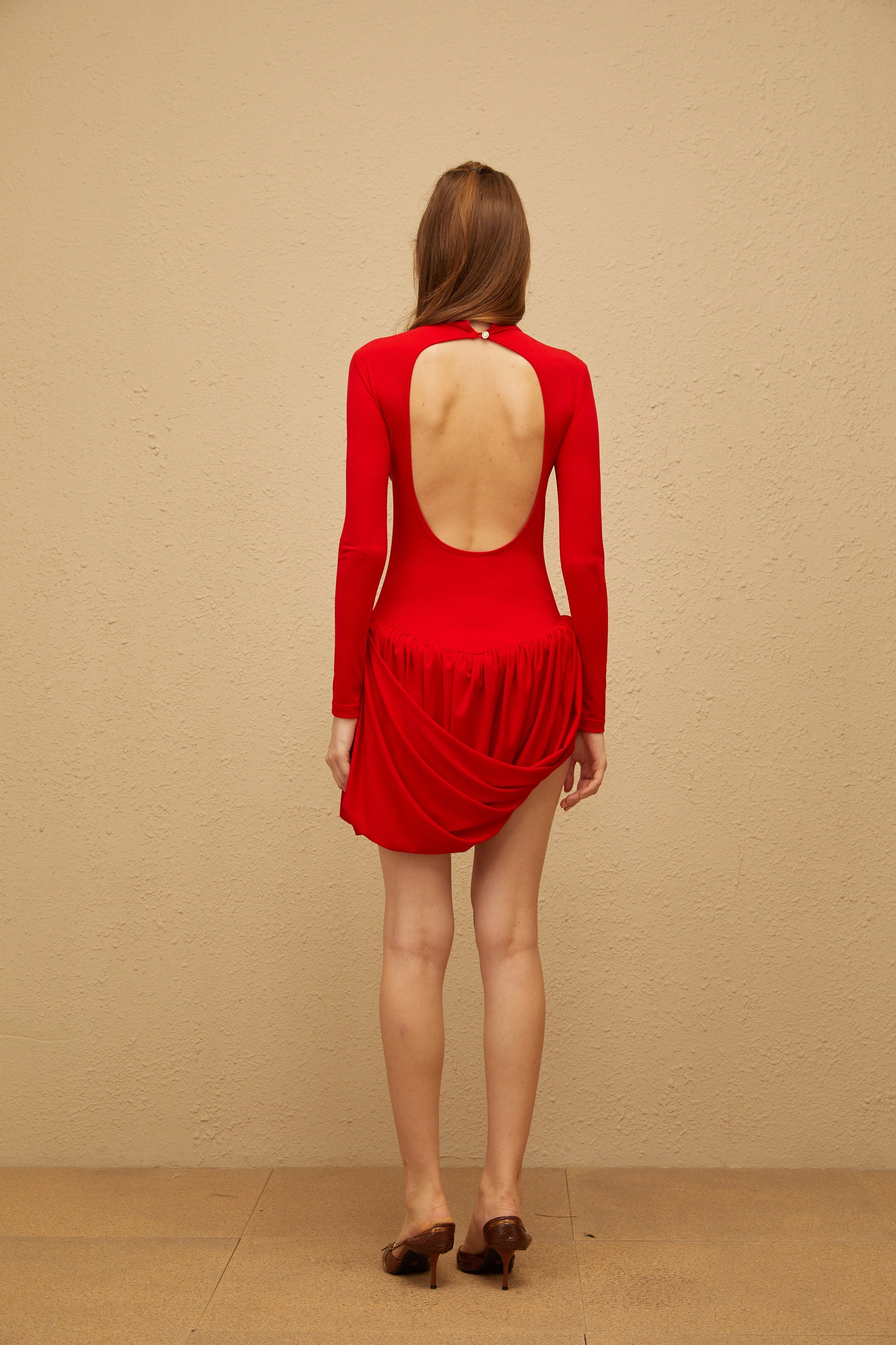 Sagesse Red Open Back Asymmetrical Mini Dress