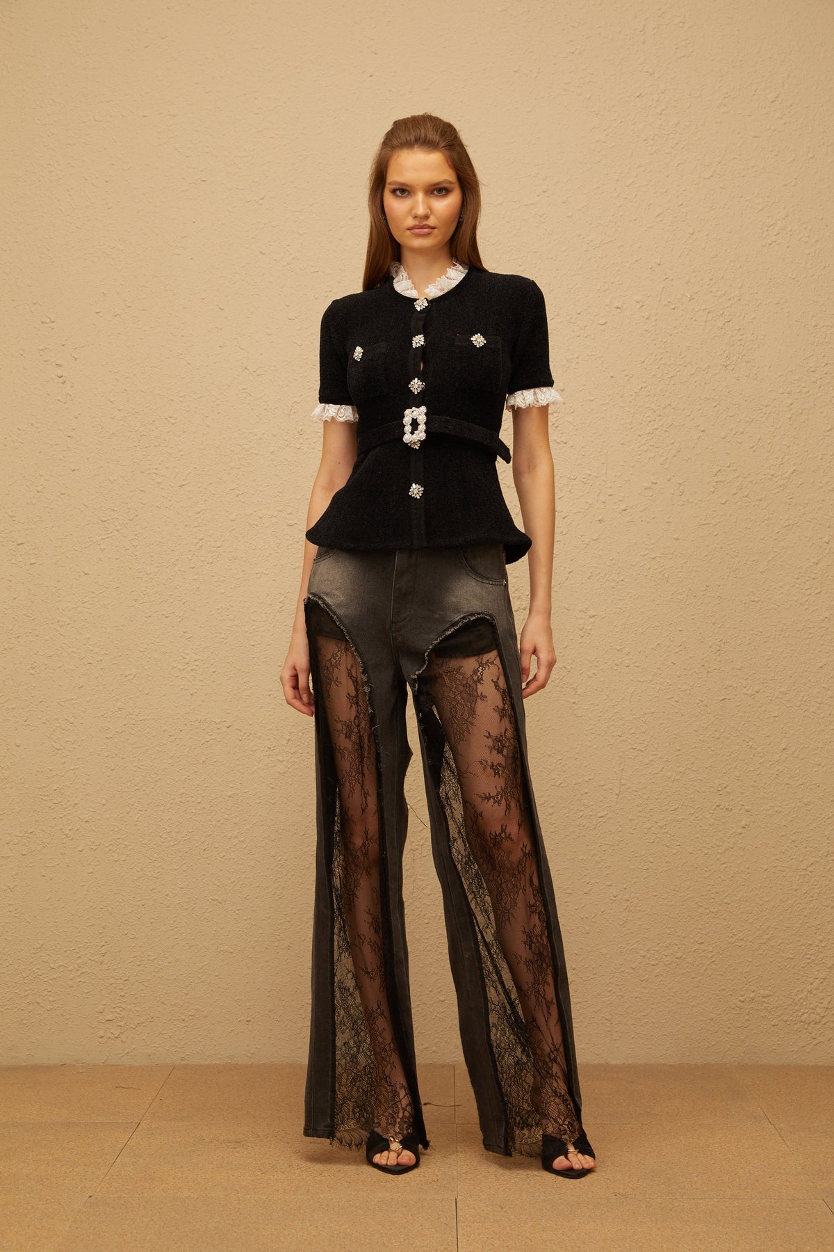 Mathilde Black Embellished Furry Knit Top