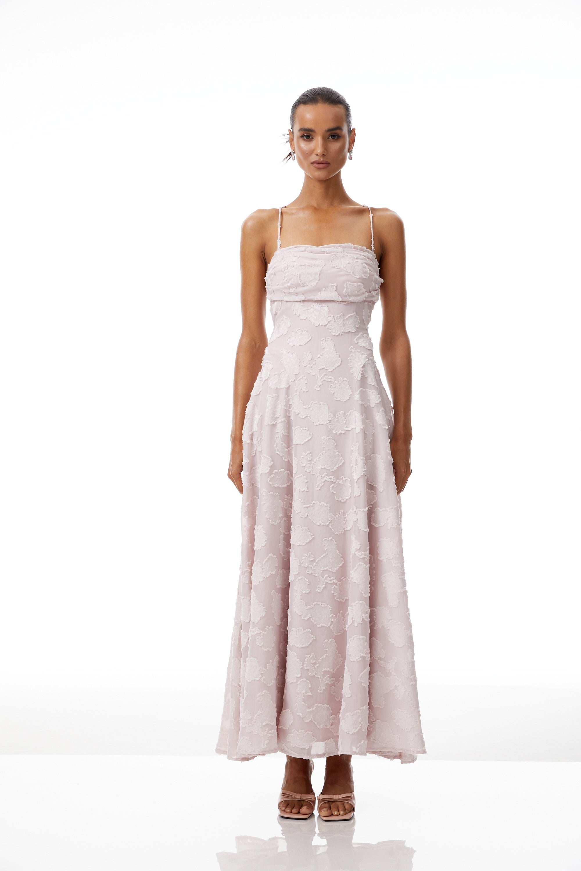 Célestine Pink Frayed Floral Embroidered Maxi Dress