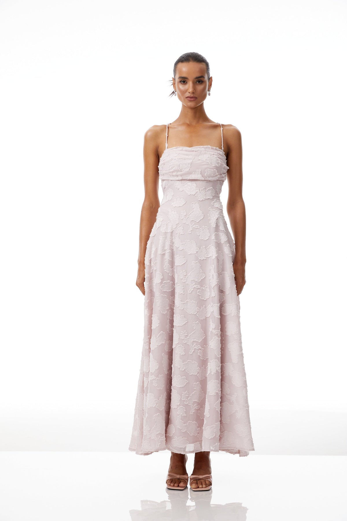 Célestine Pink Frayed Floral Embroidered Maxi Dress
