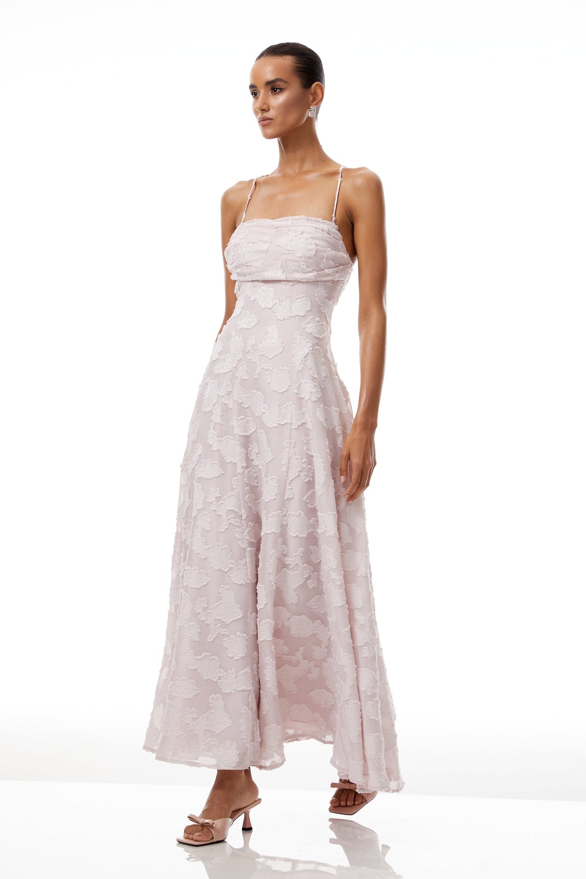 Célestine Pink Frayed Floral Embroidered Maxi Dress