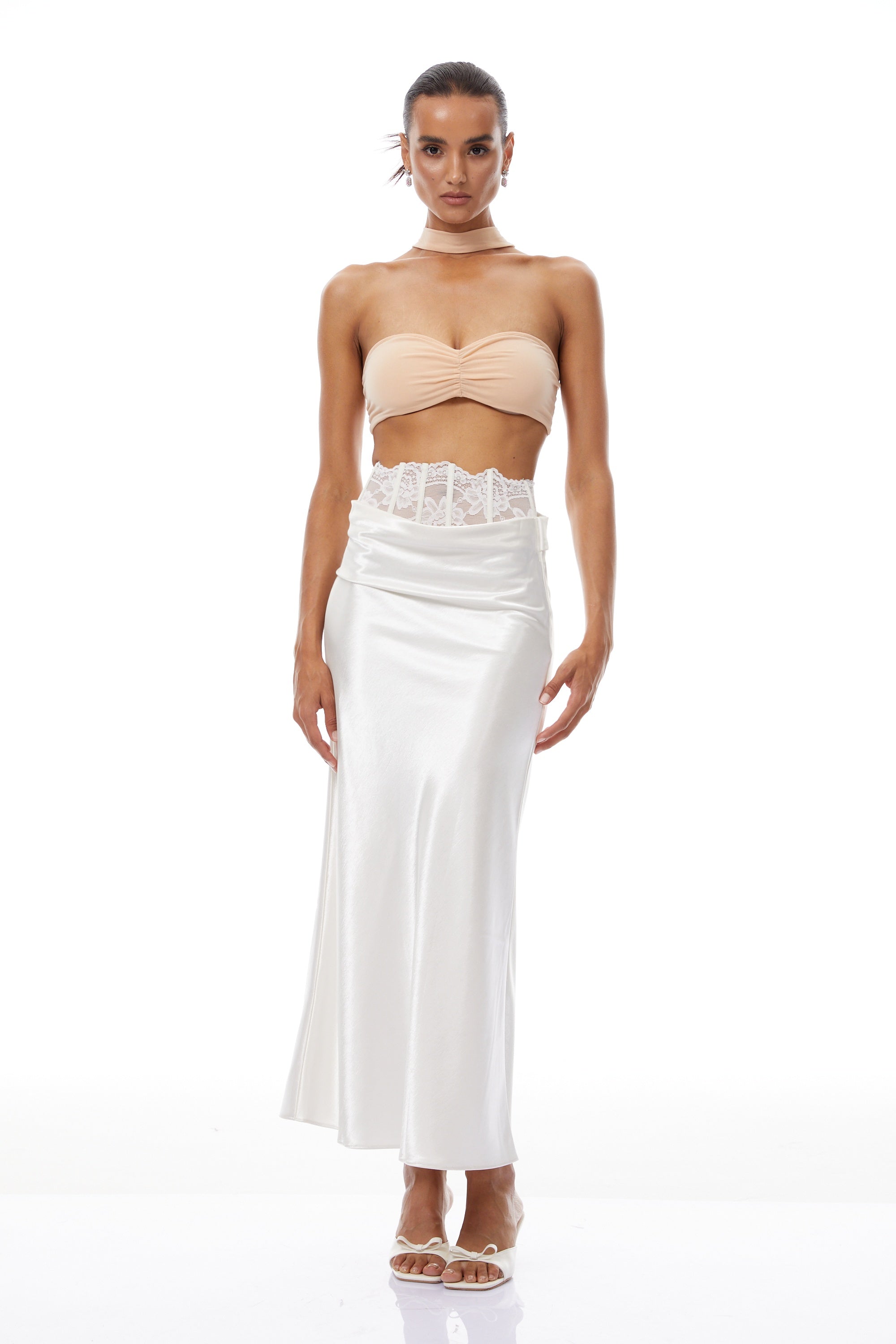 Eeva White Floral Lace Panel Maxi Skirt