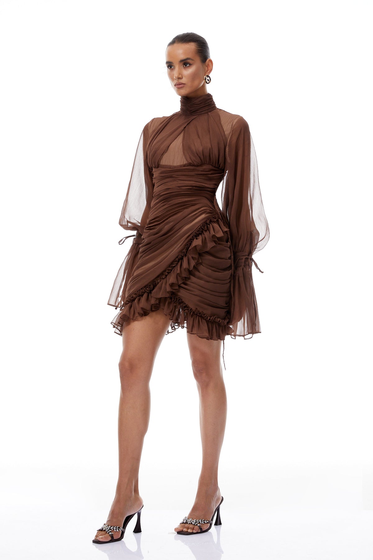 Jade Brown Ruched Tulle Mini Dress (Final Sale-US Only)