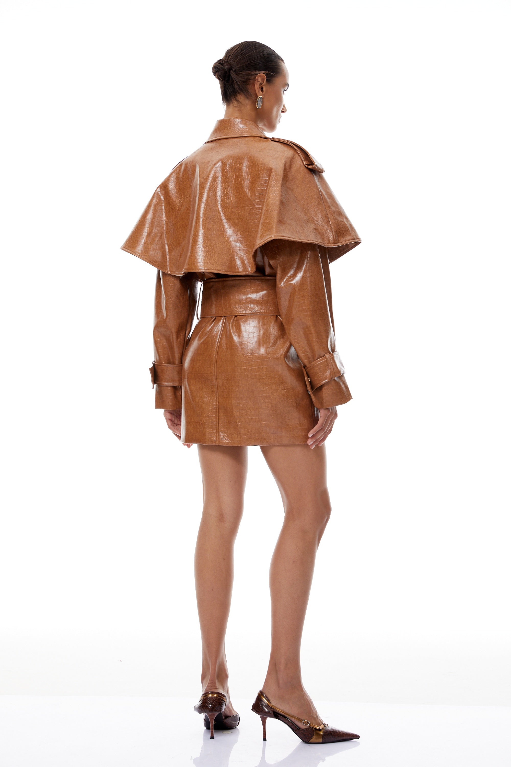Lisette Caramel Textured Leather Trench Coat (Final Sale)