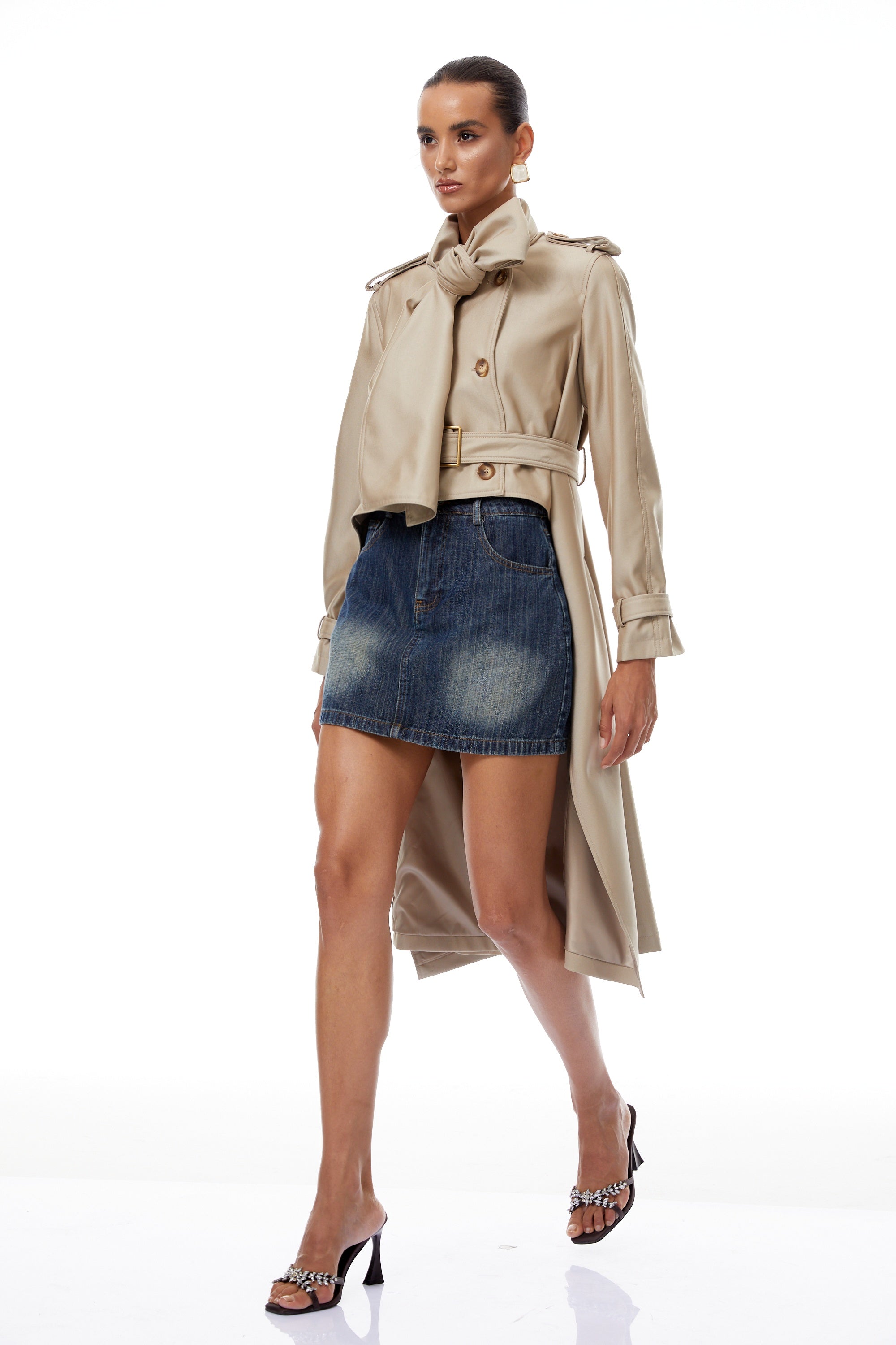 Szabina Khaki Asymmetrical Short Trench Coat (Final Sale)