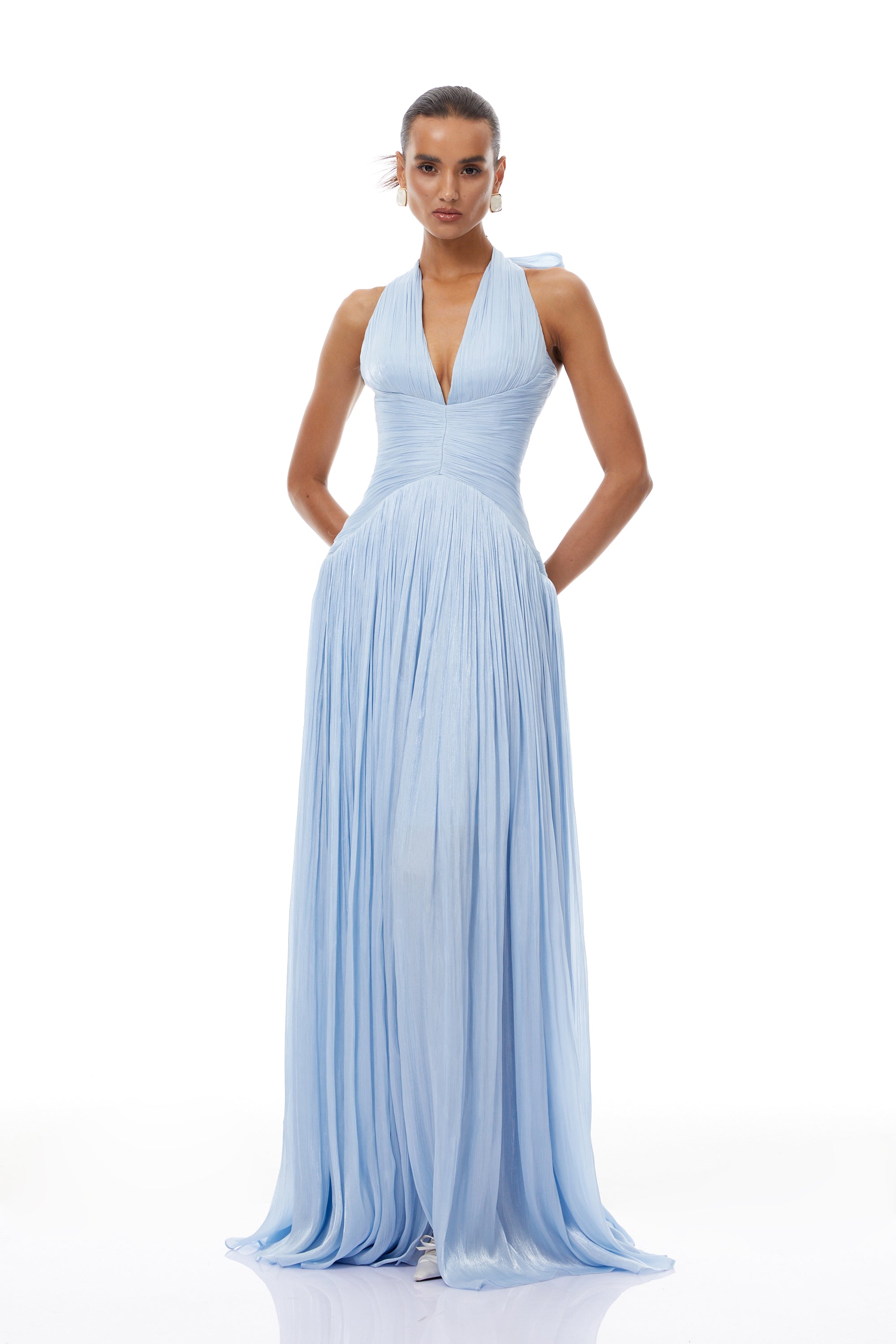 Térébenthine Blue Glossy Gathered Maxi Dress