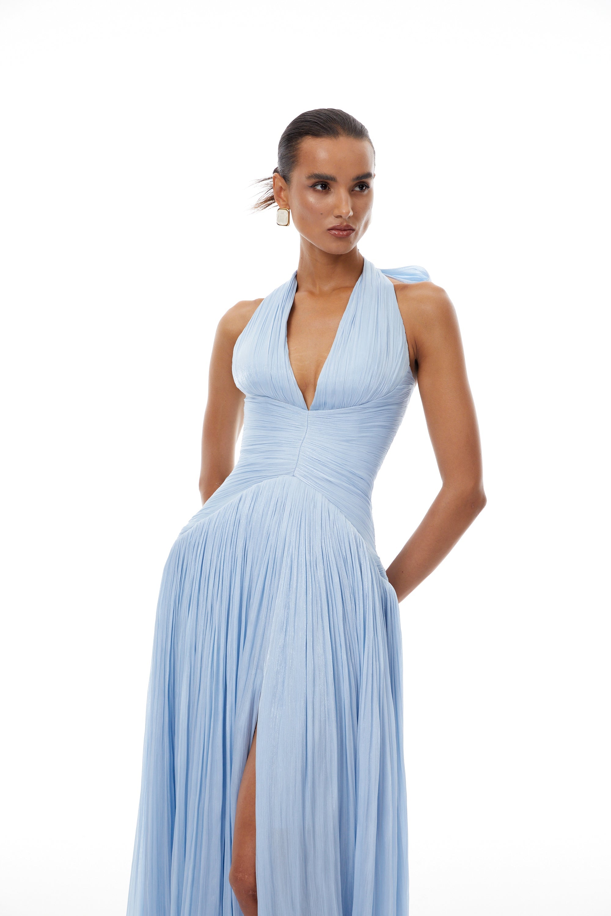 Térébenthine Blue Glossy Gathered Maxi Dress