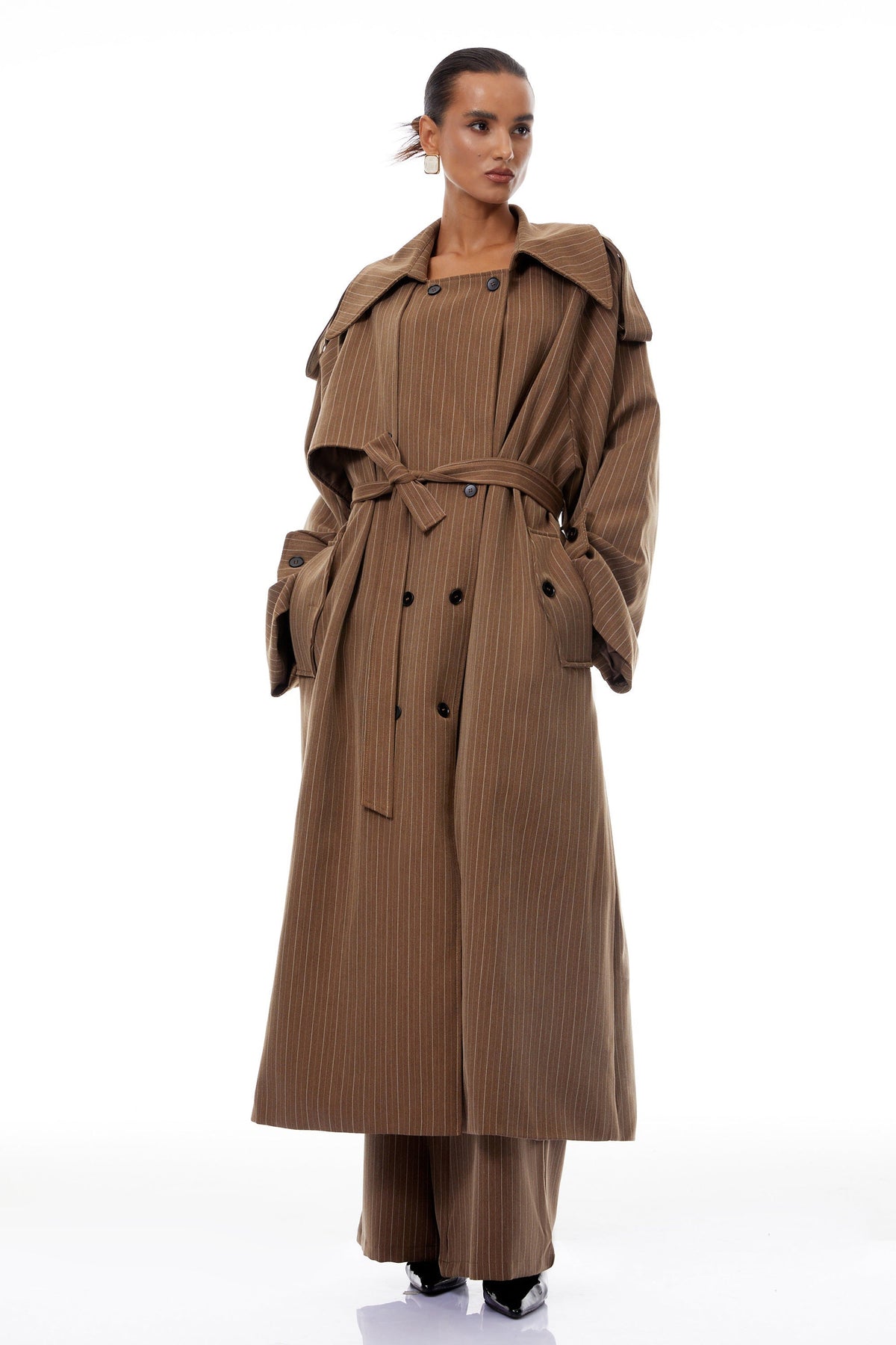 Clémence Brown Striped Trench Coat & Trousers Set (Final Sale-US Only)