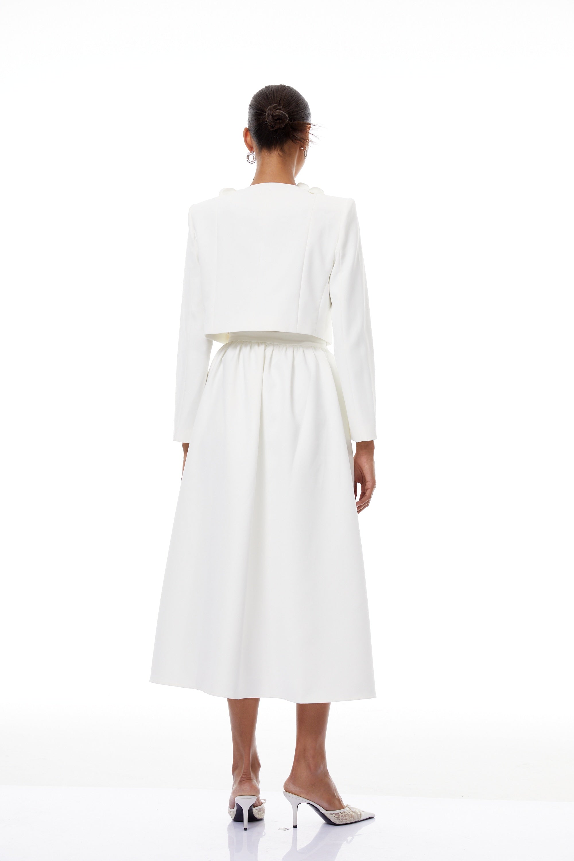 Élodie White Floral Appliqué Jacket & Skirt Set - white set