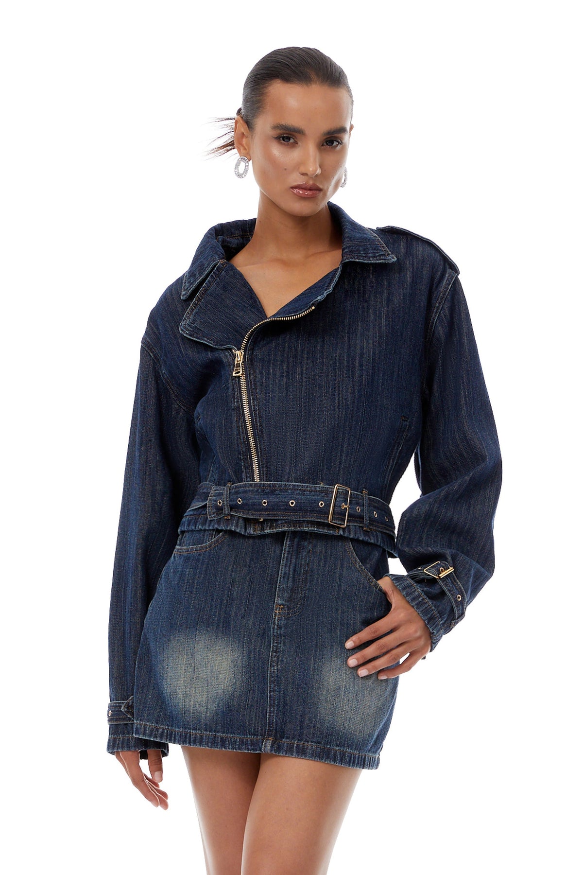 Solène Blue Denim Biker Jacket & Skirt Set