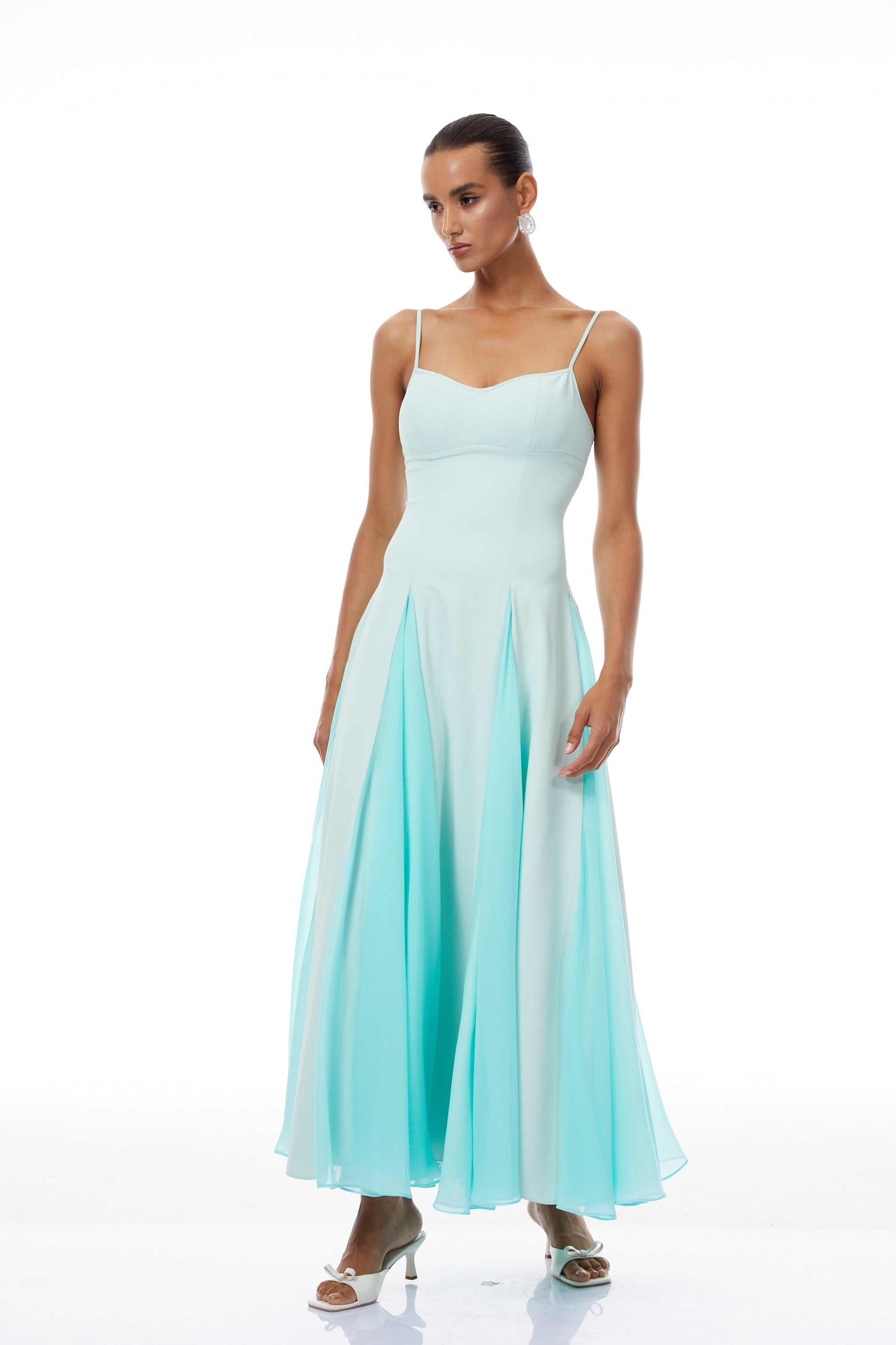 Quincy Green Tulle Godet Panel Maxi Dress
