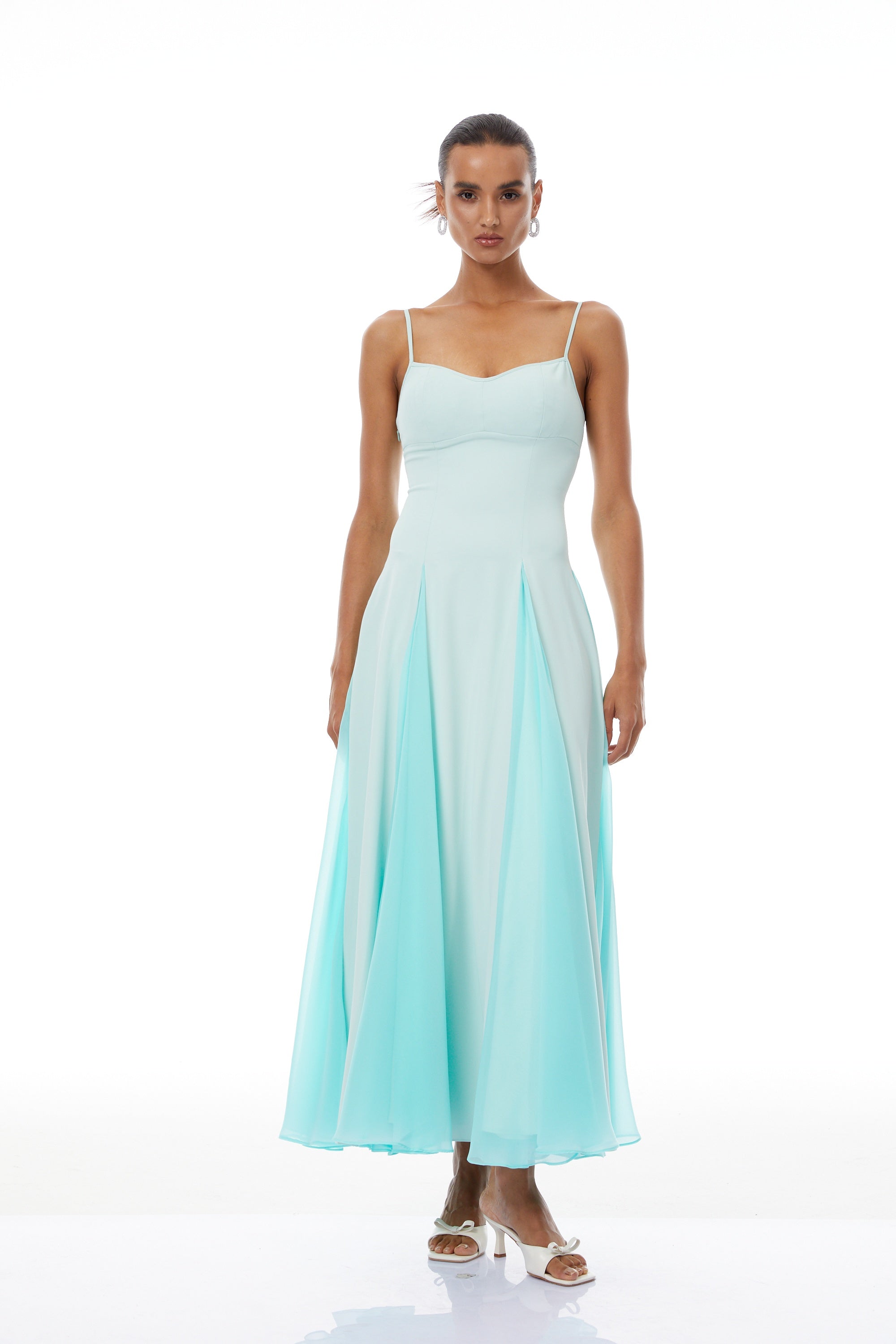 Quincy Green Tulle Godet Panel Maxi Dress