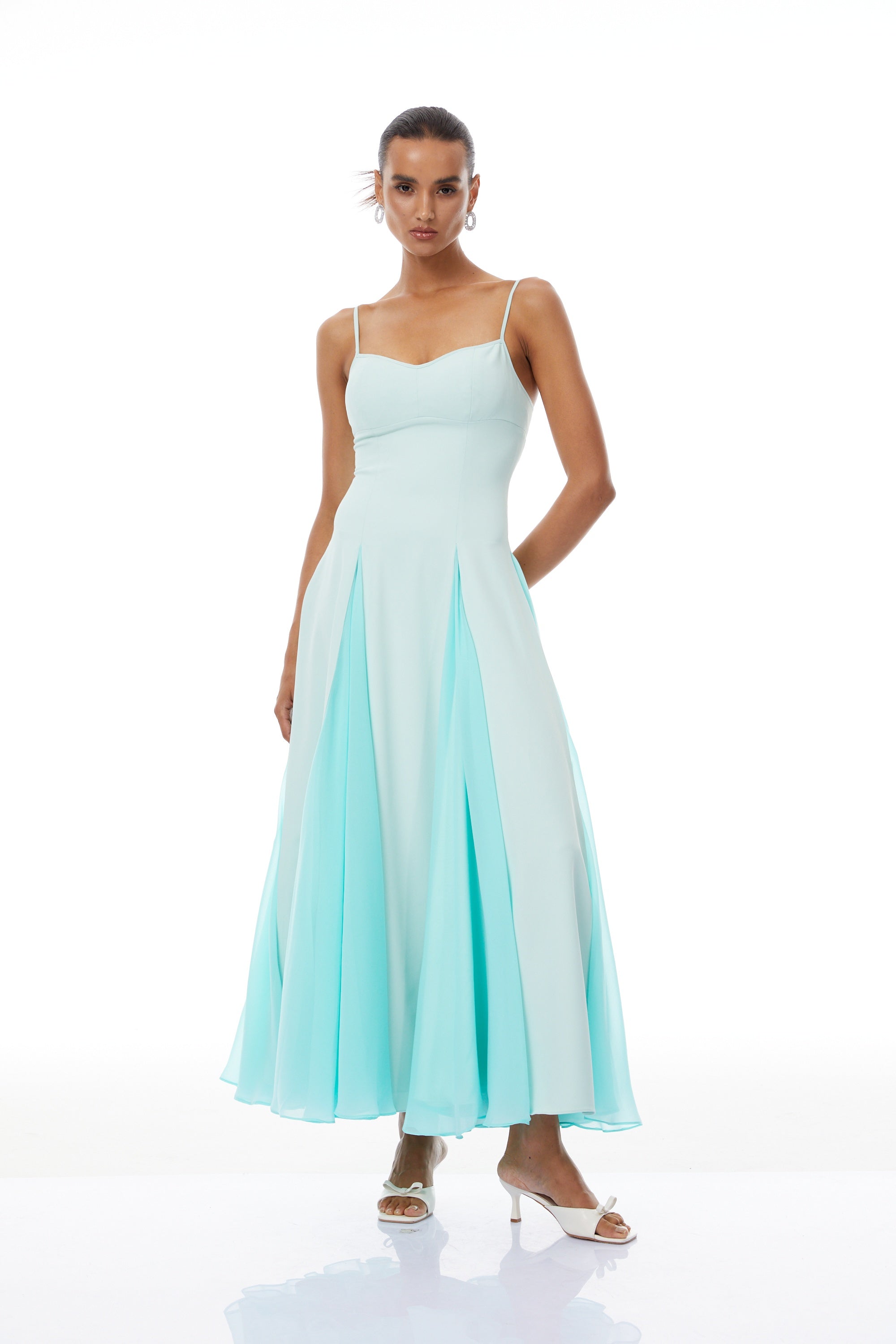 Quincy Green Tulle Godet Panel Maxi Dress