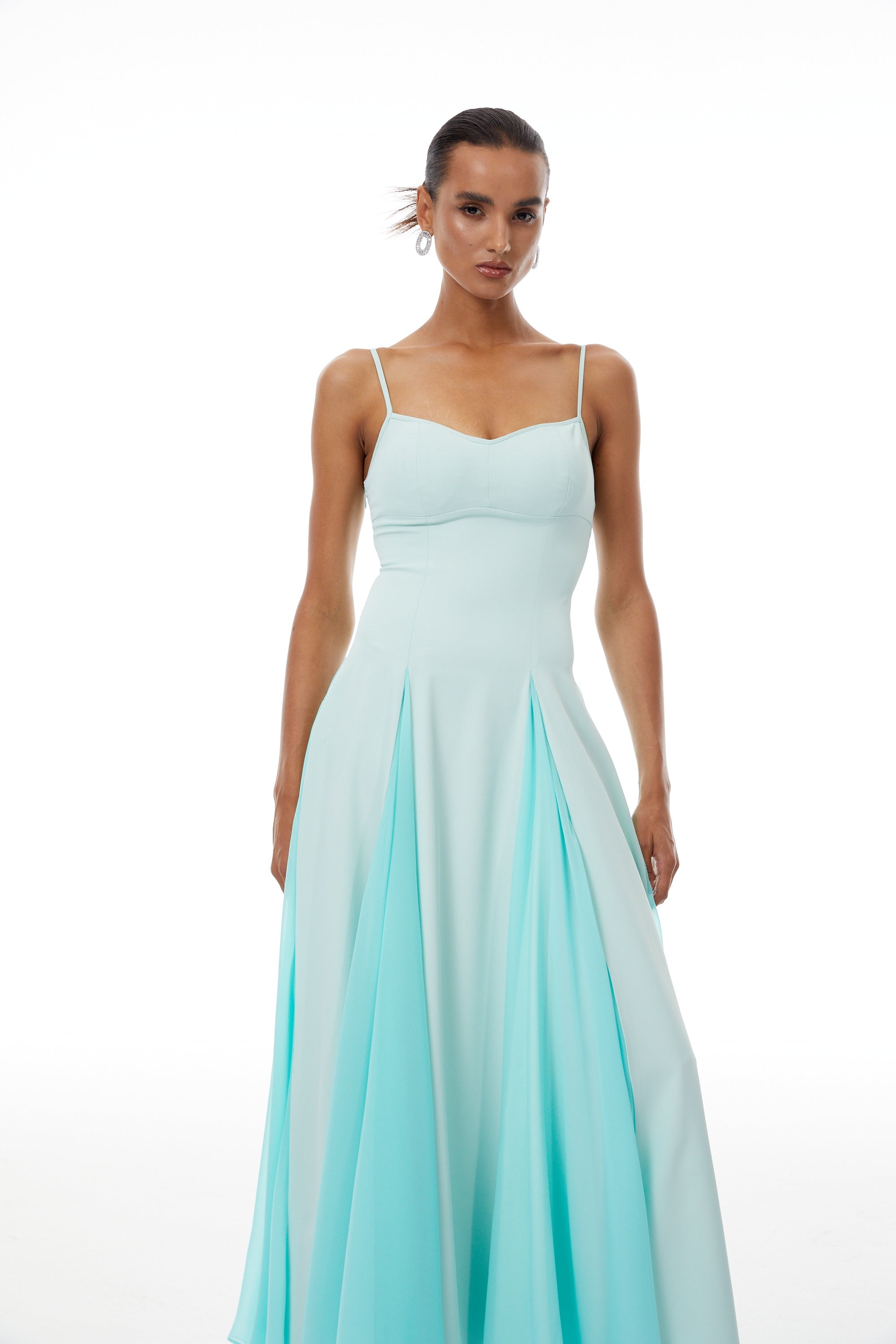 Quincy Green Tulle Godet Panel Maxi Dress