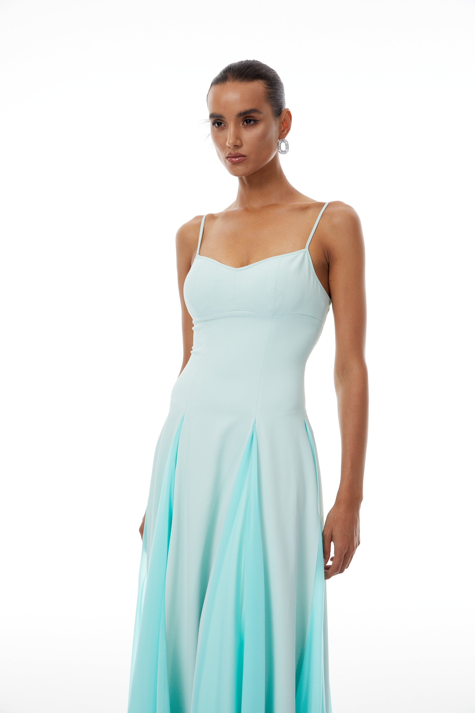Quincy Green Tulle Godet Panel Maxi Dress