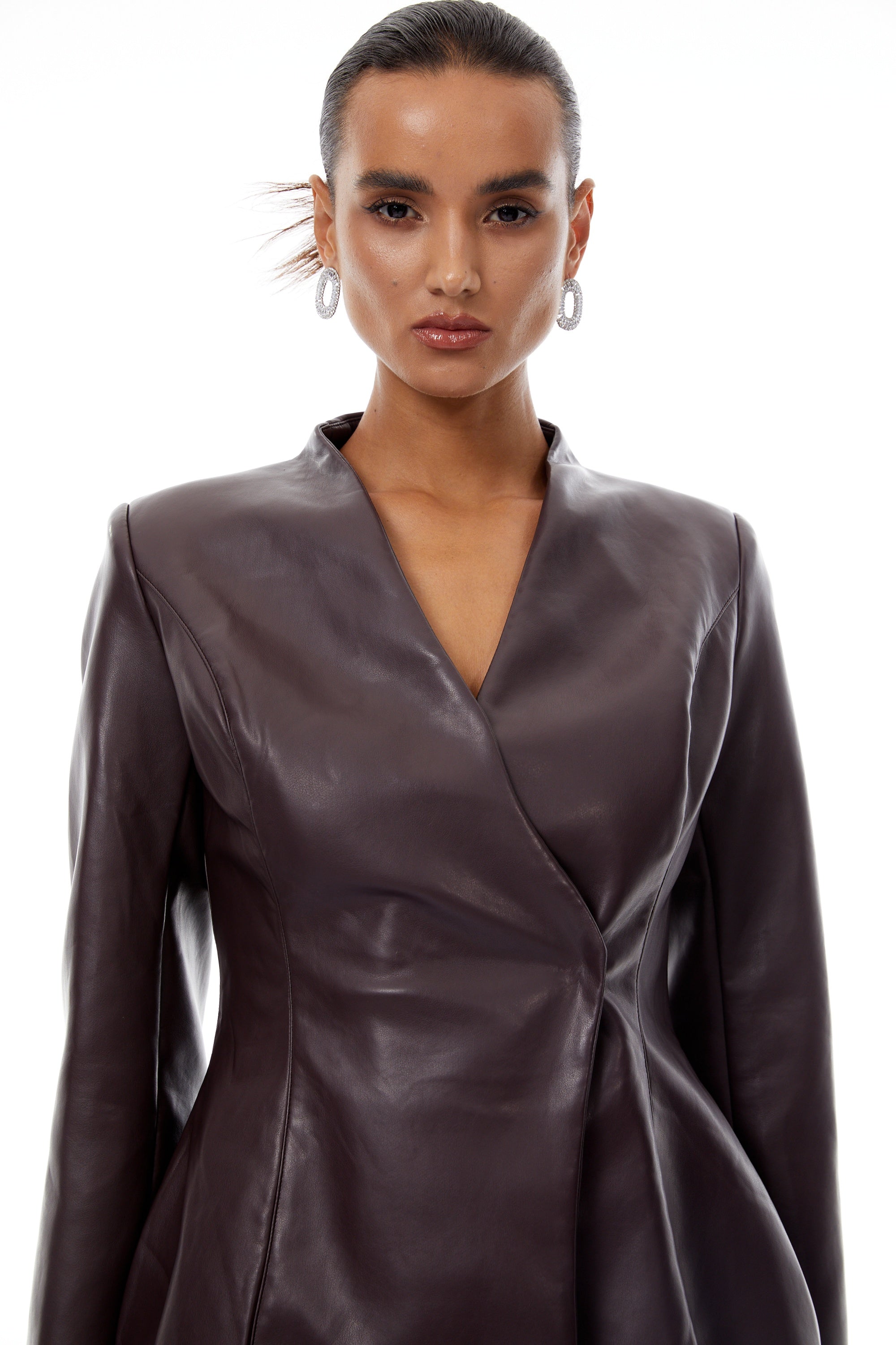 Solange Brown Leather Mini Blazer Dress (Final Sale)