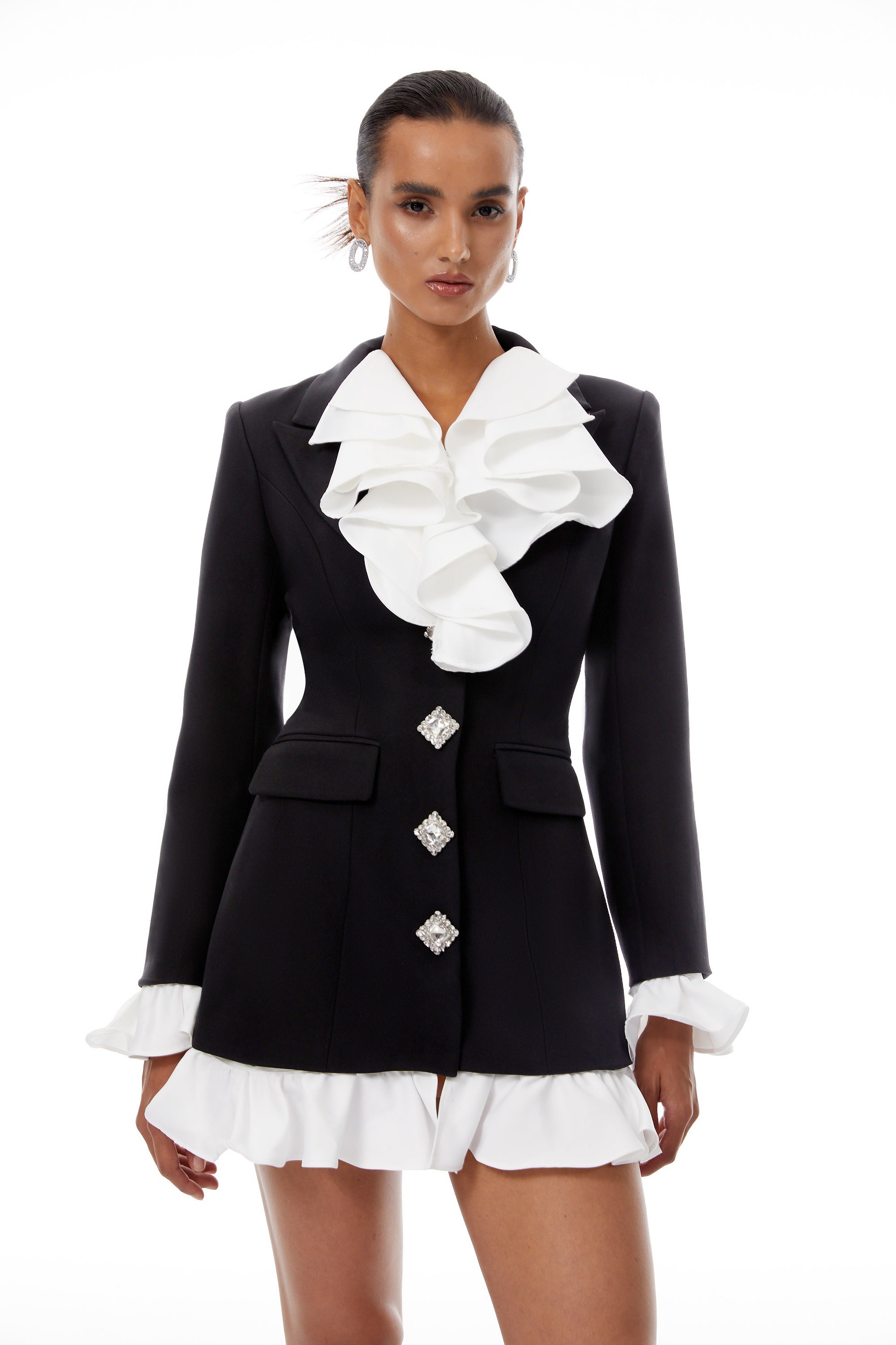 Émilie Color Block Ruffled Mini Blazer Dress (Final Sale-US Only)