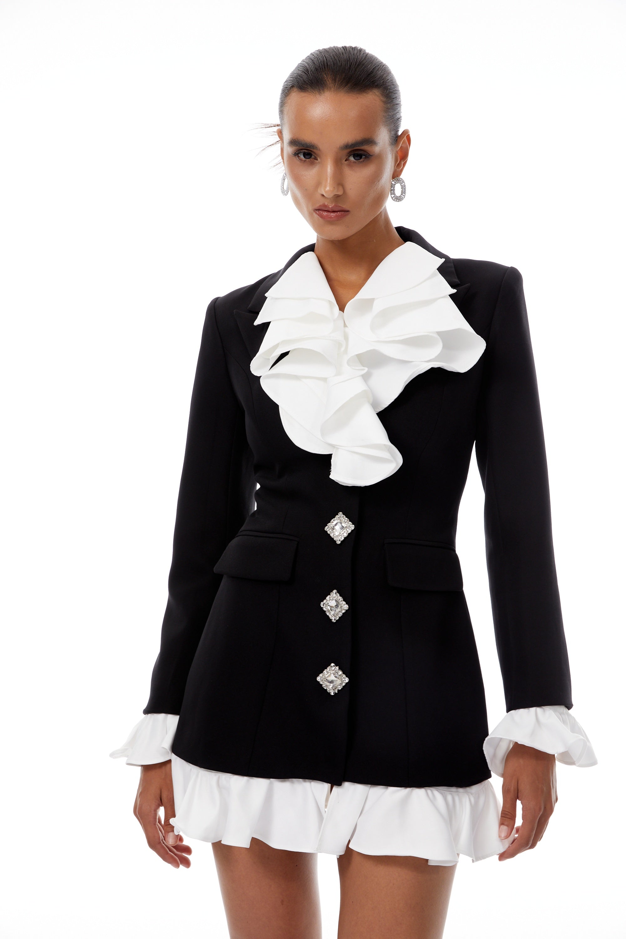 Émilie Color Block Ruffled Mini Blazer Dress (Final Sale-US Only)