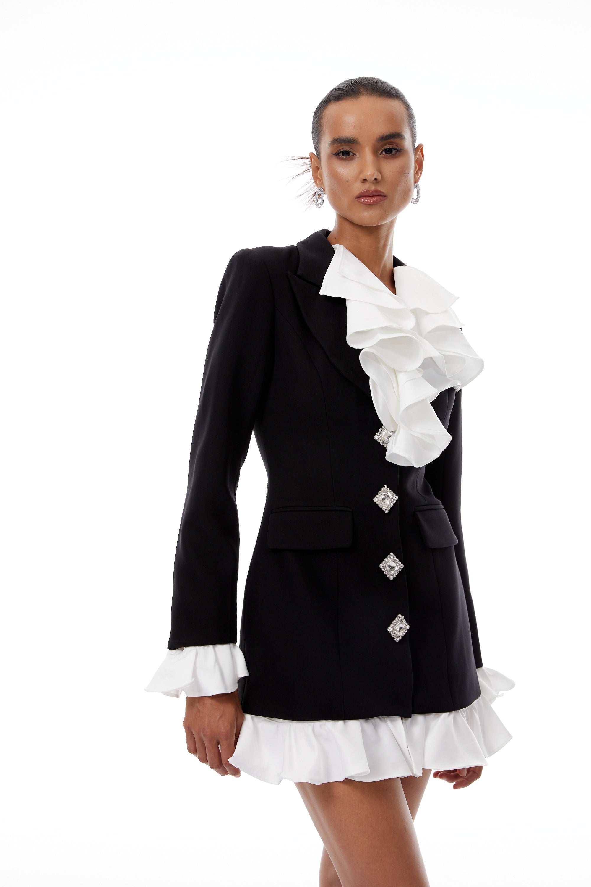 Émilie Color Block Ruffled Mini Blazer Dress (Final Sale-US Only)
