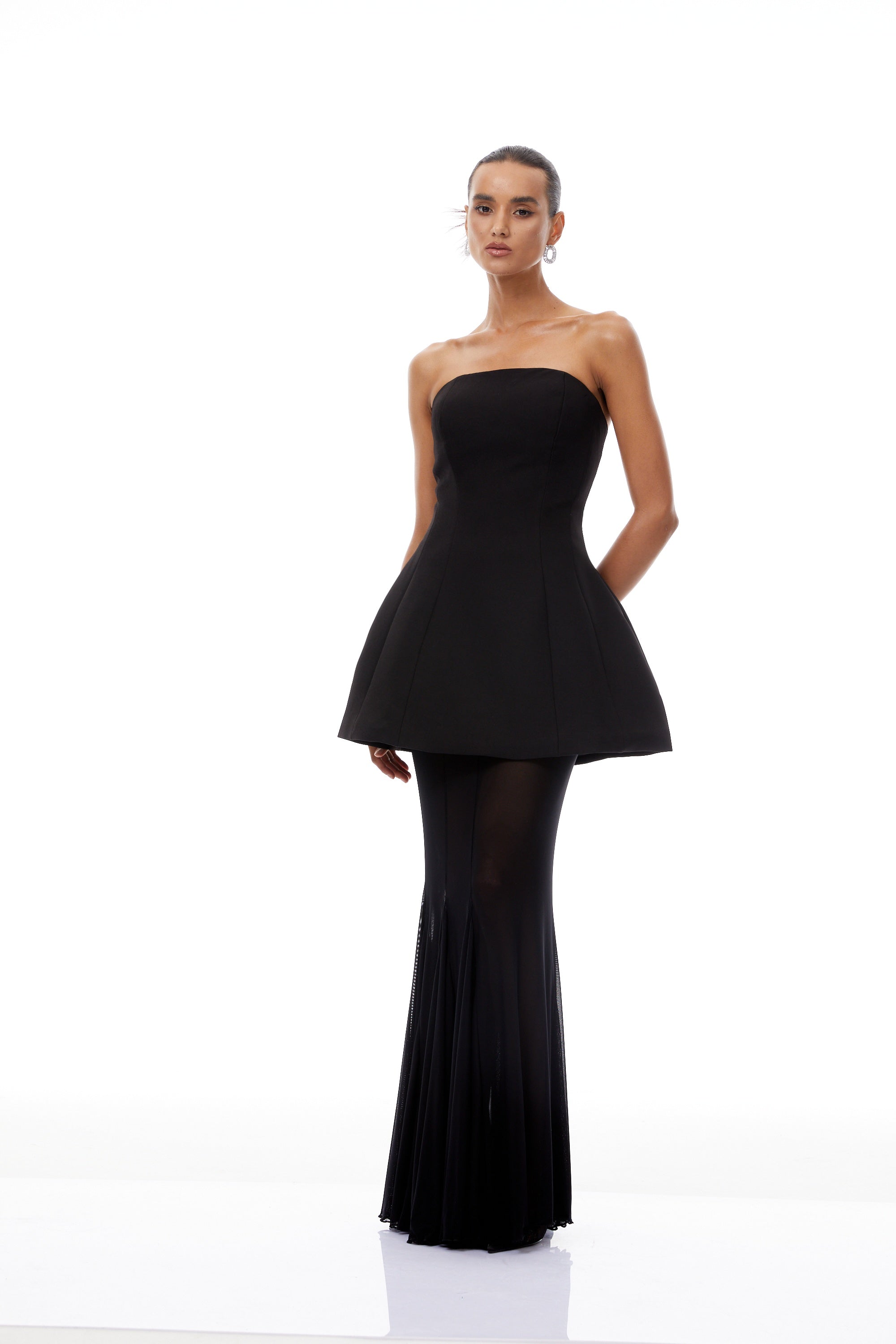 Mélanie Black Corset Dress & Mesh Skirt Set