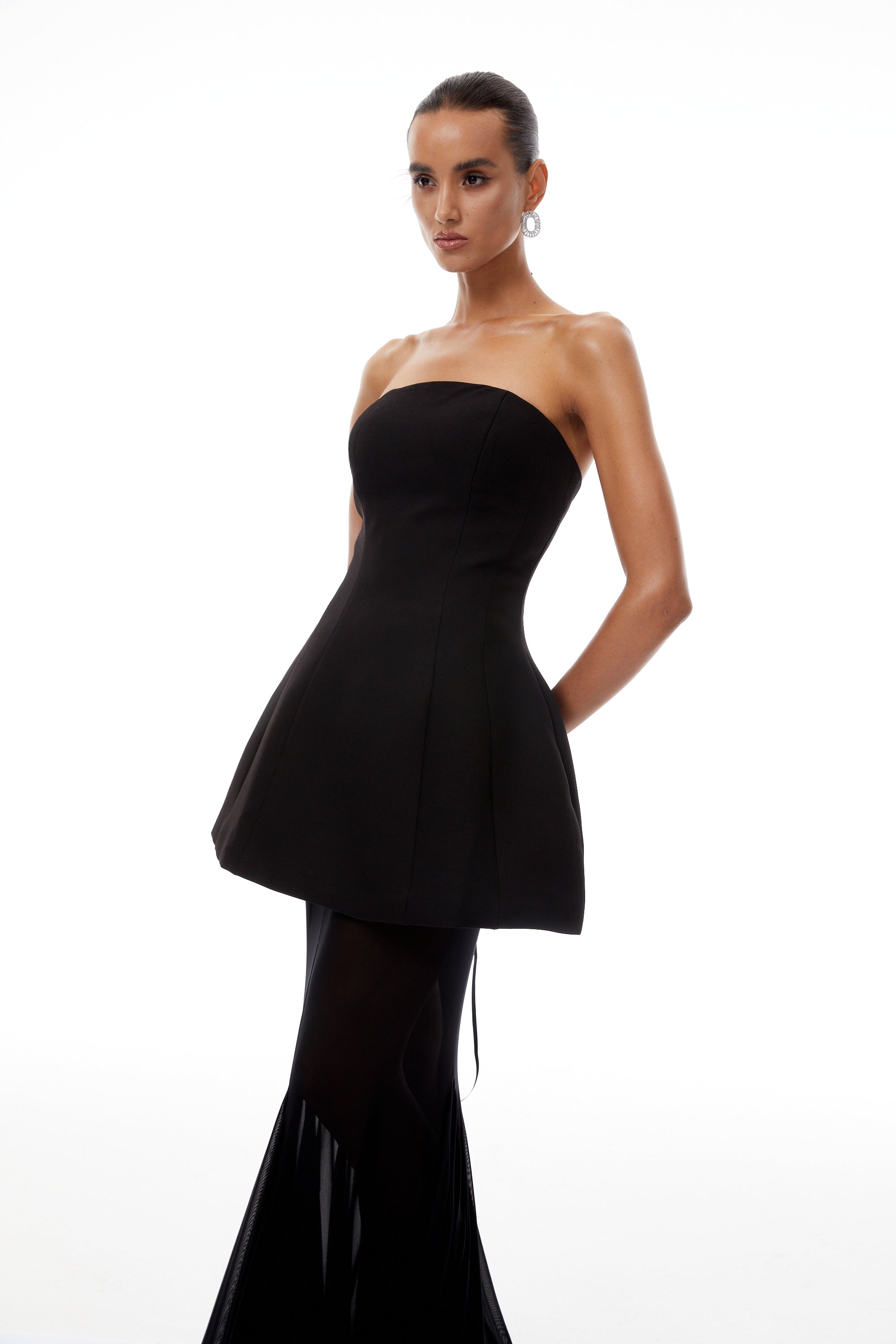 Mélanie Black Corset Dress & Mesh Skirt Set